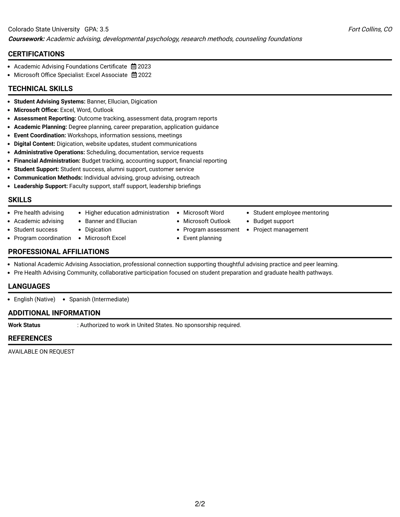 Resume Example Page 2