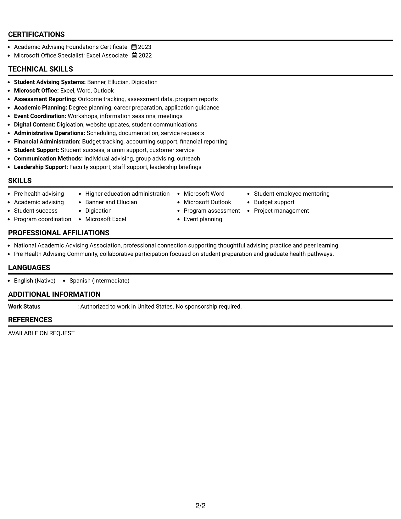 Resume Example Page 2
