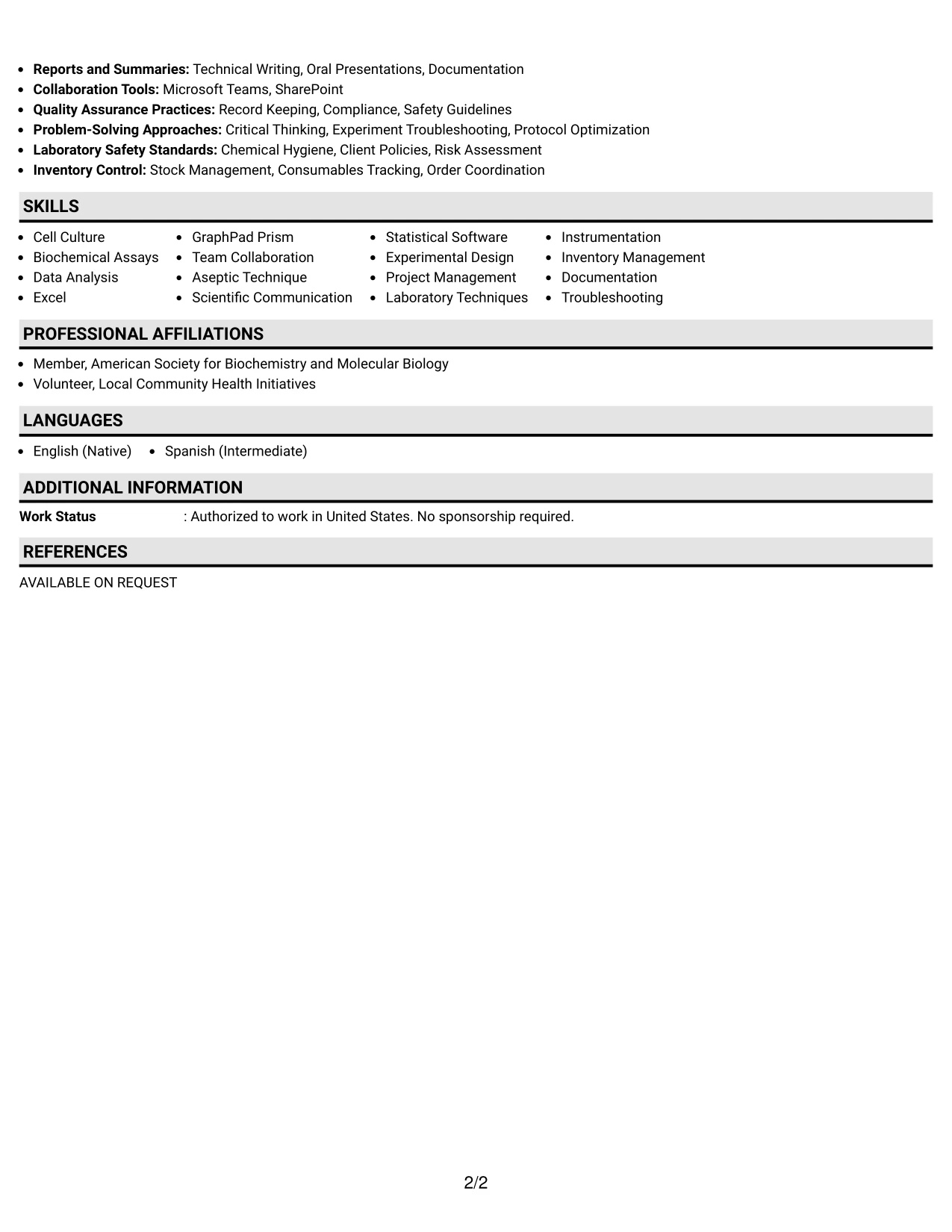Resume Example Page 2