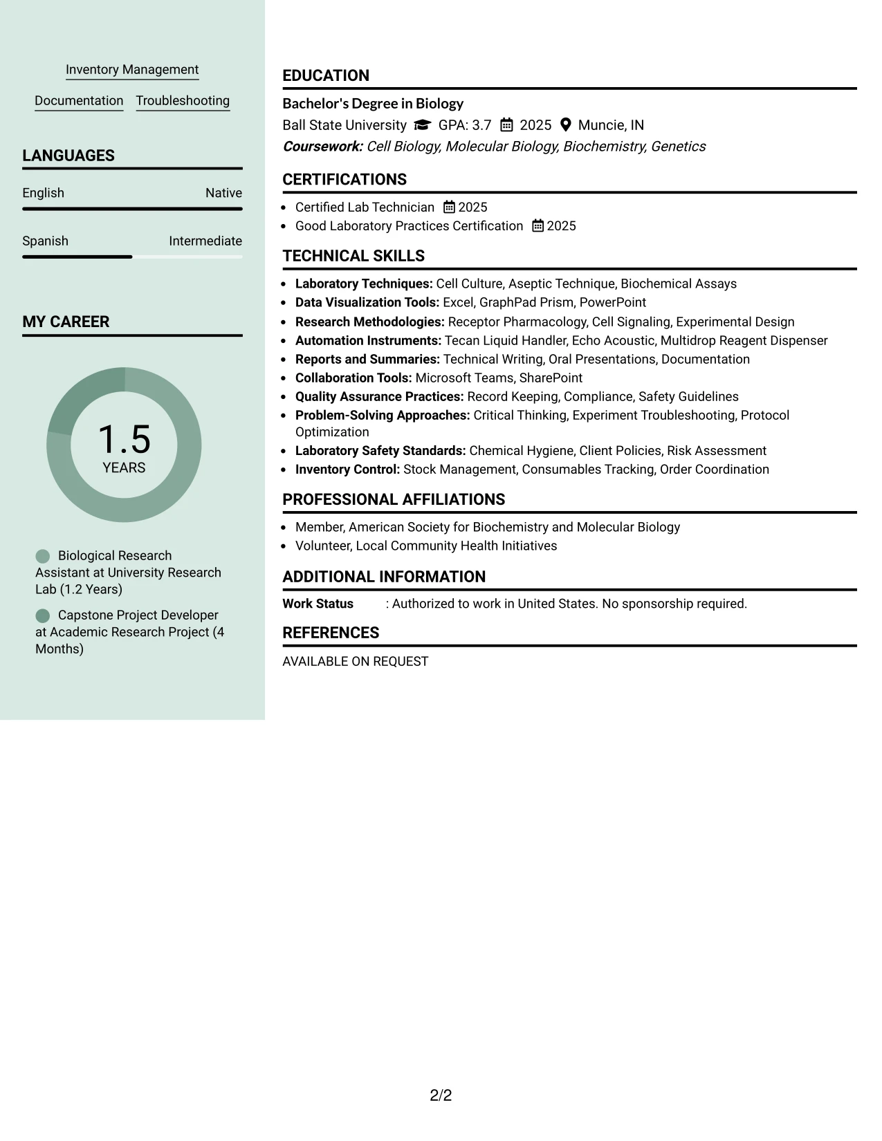 Resume Example Page 2
