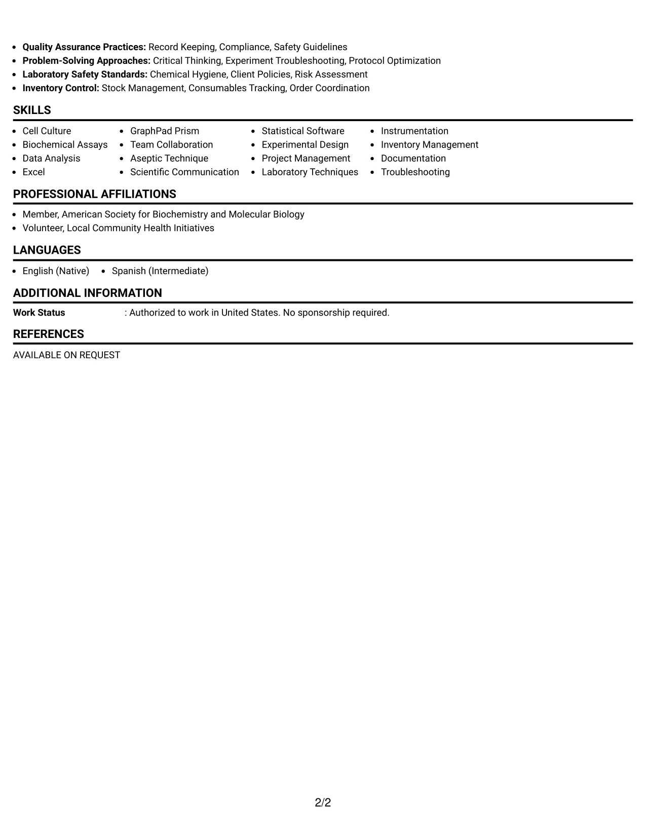 Resume Example Page 2