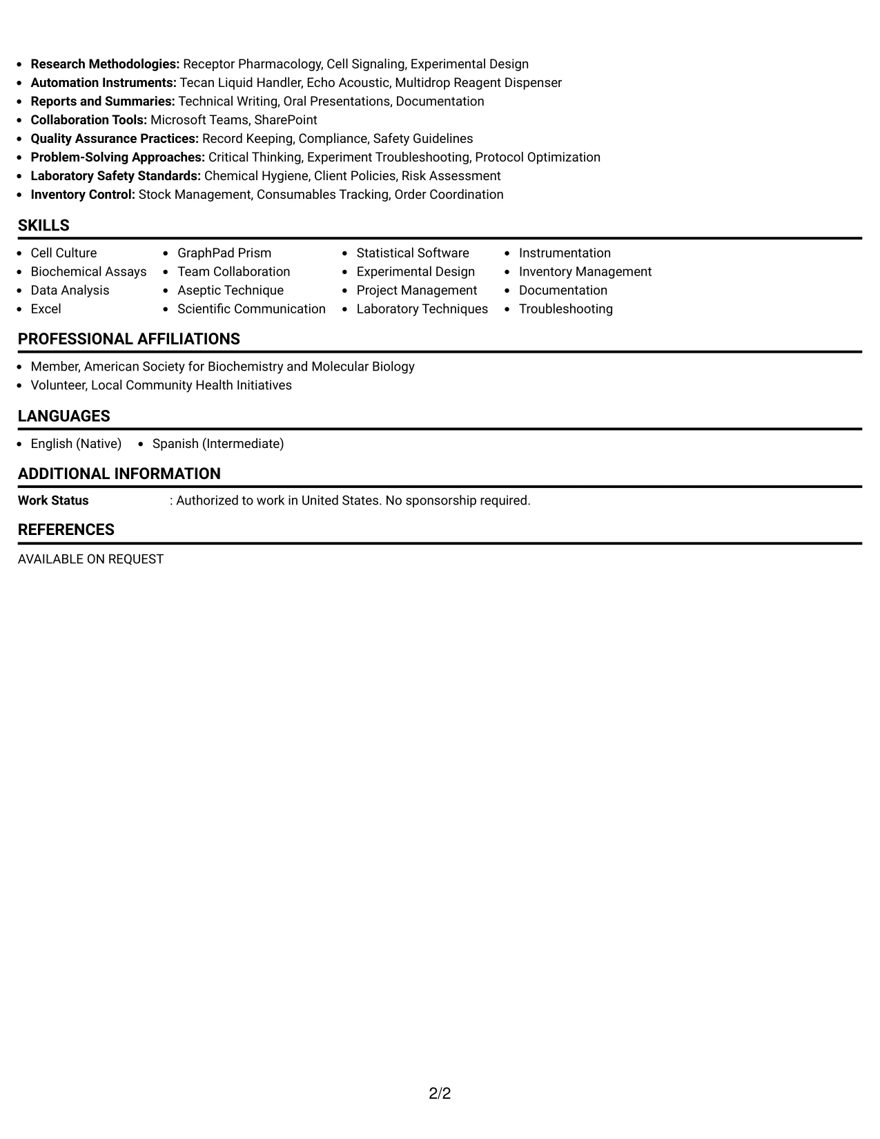 Resume Example Page 2