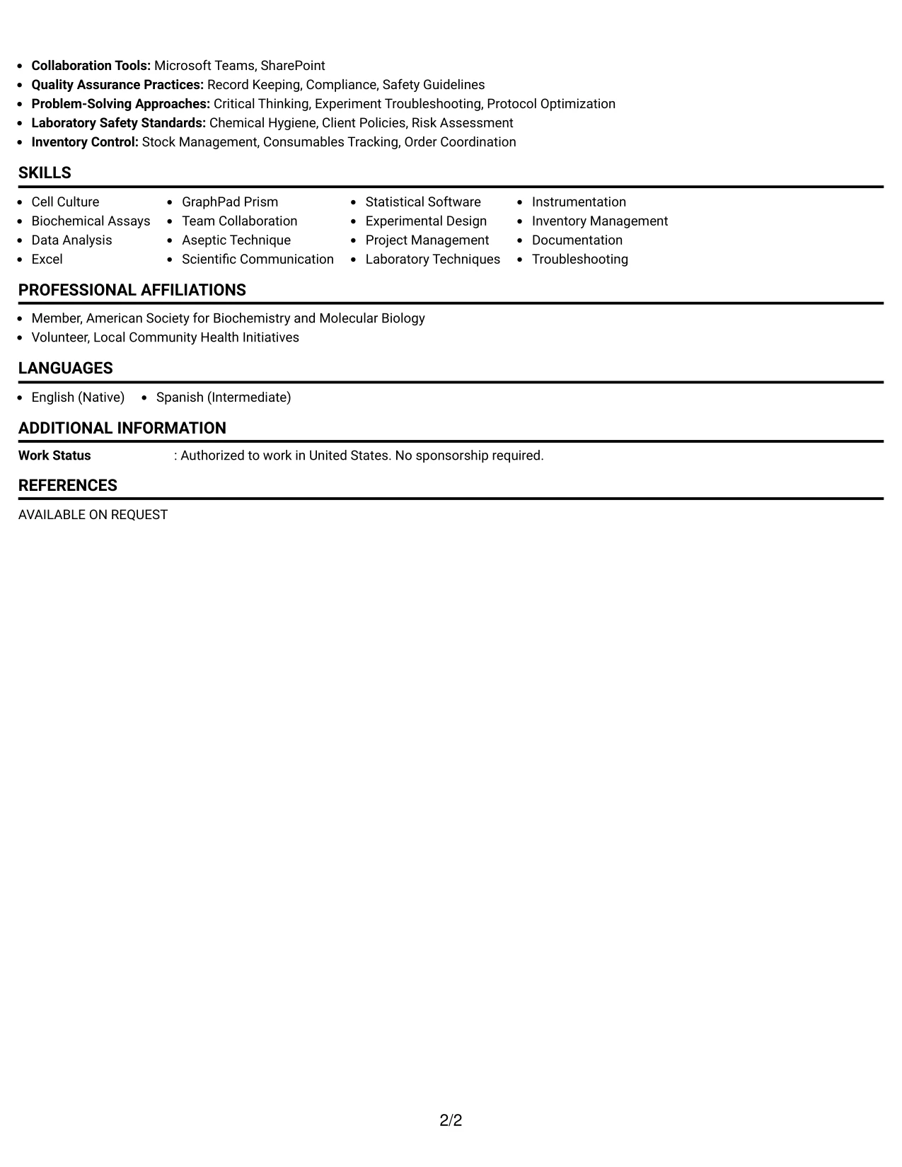 Resume Example Page 2