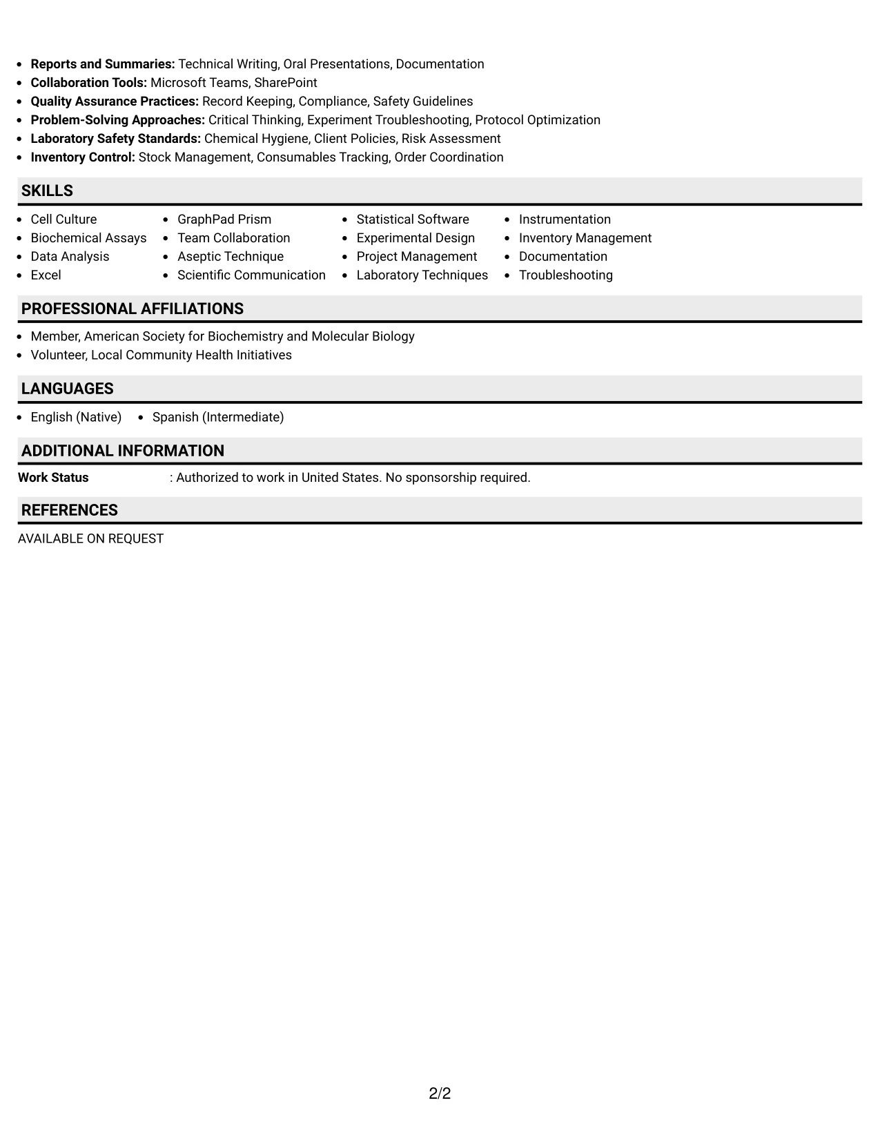 Resume Example Page 2