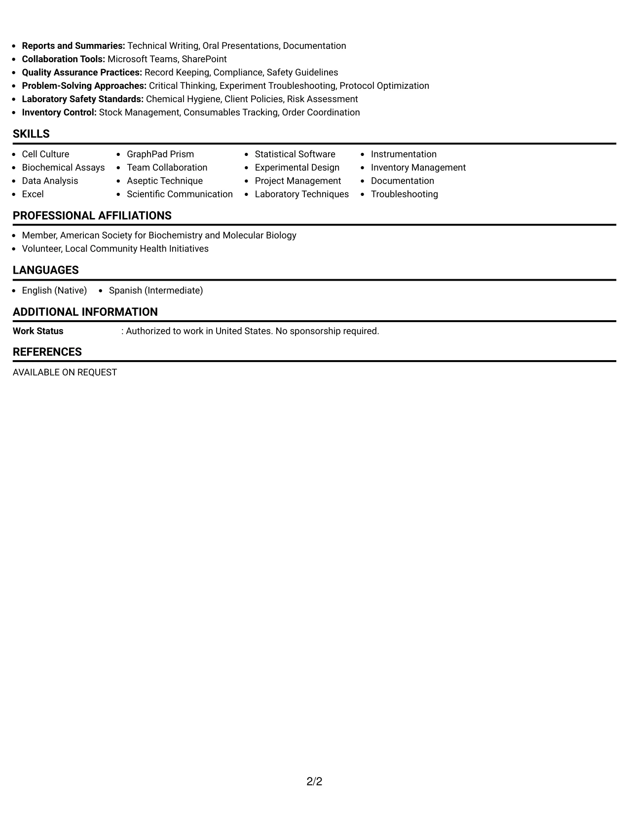 Resume Example Page 2