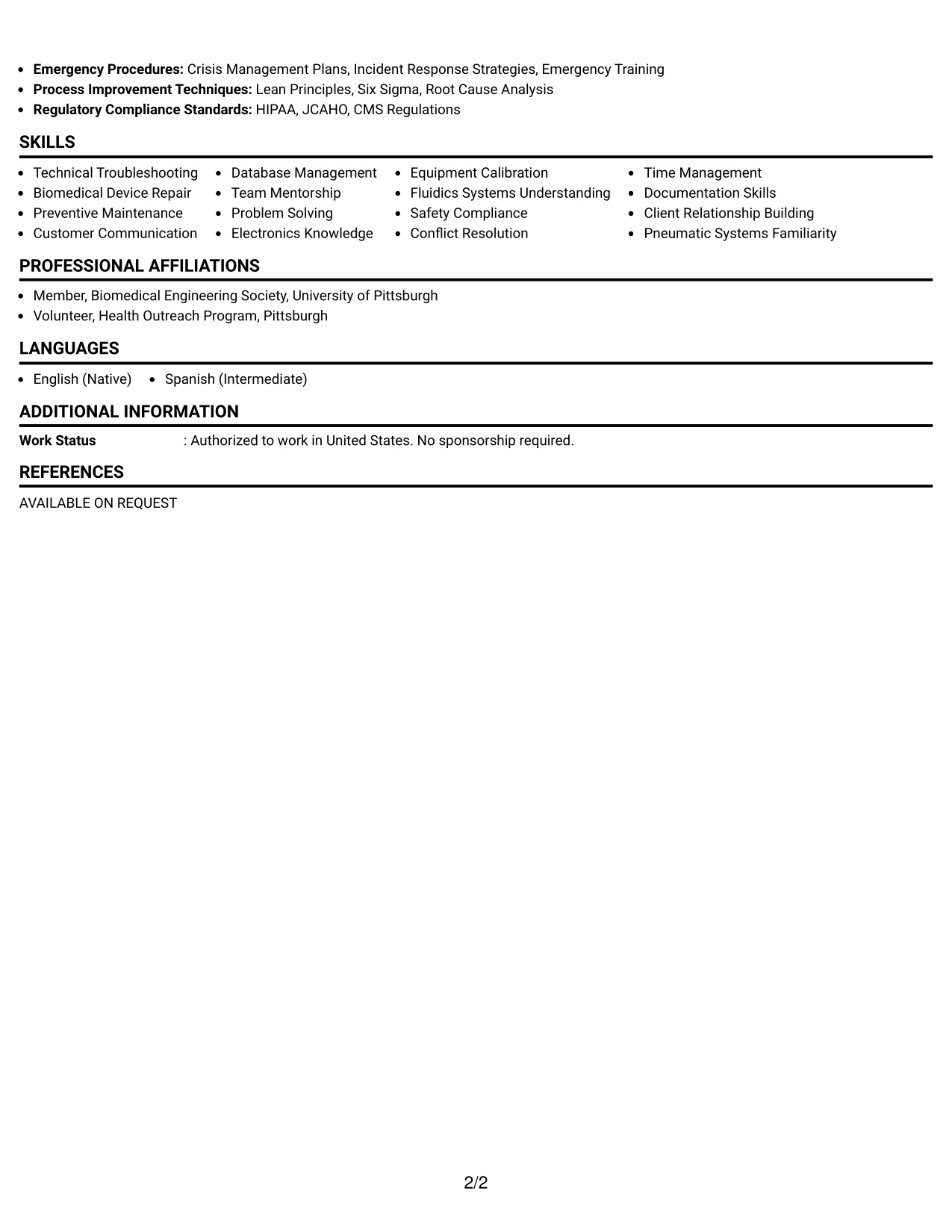 Resume Example Page 2