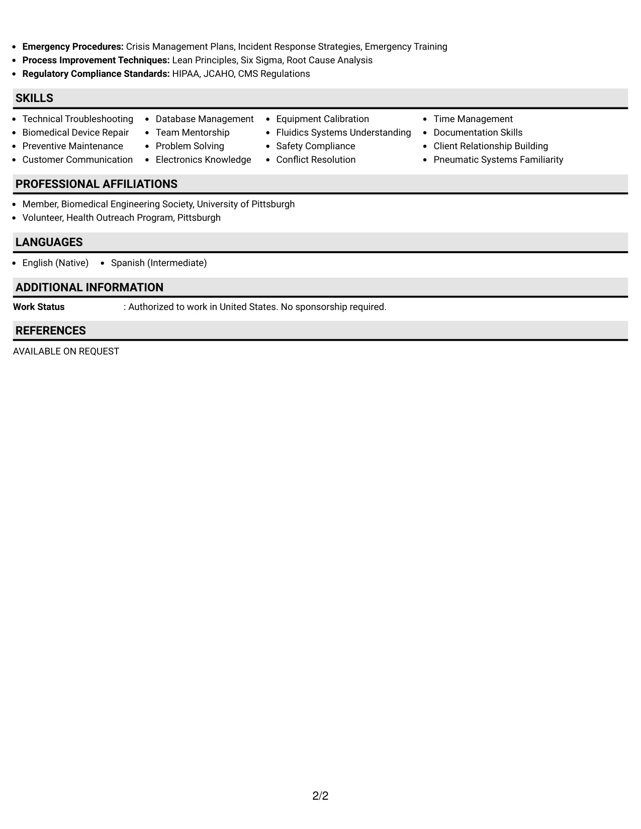 Resume Example Page 2