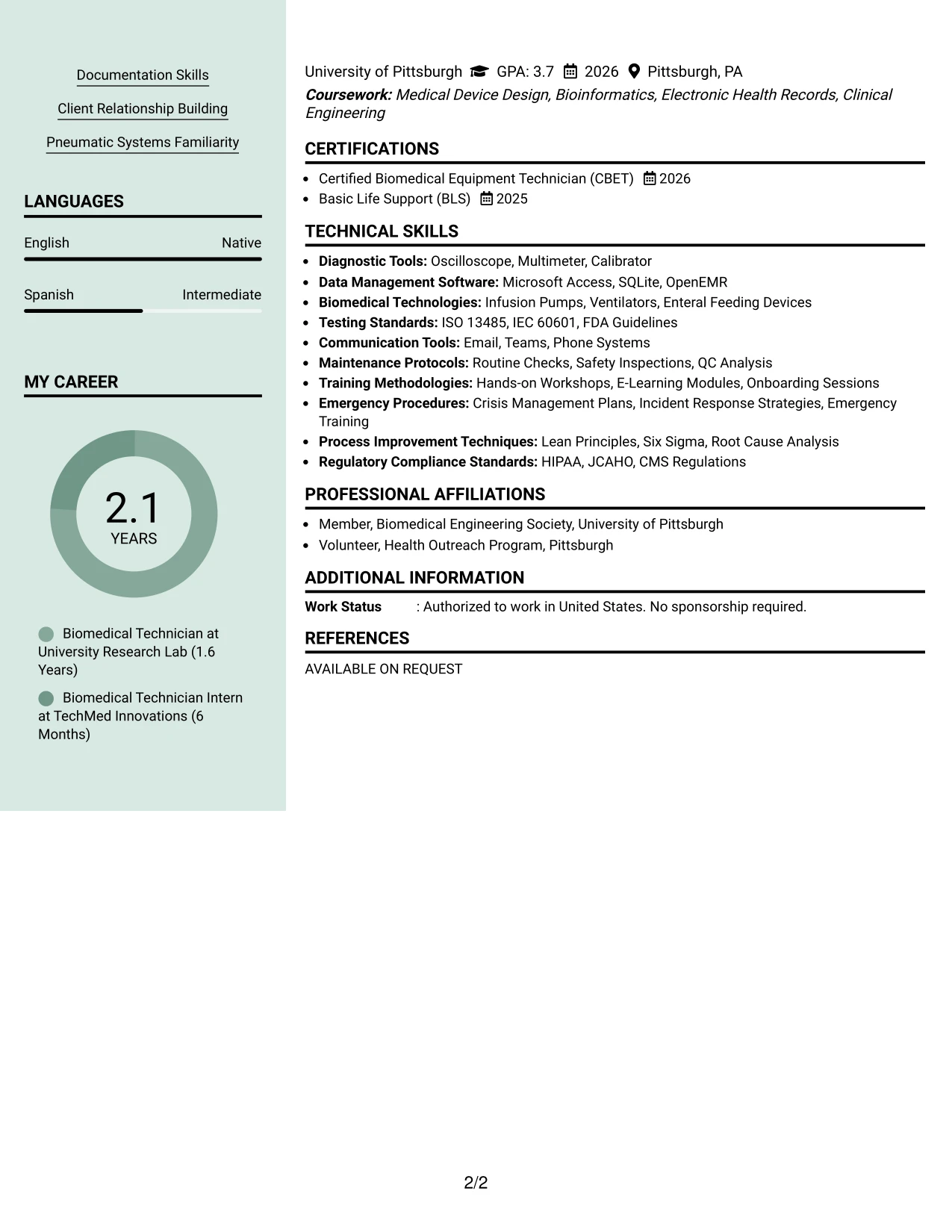 Resume Example Page 2