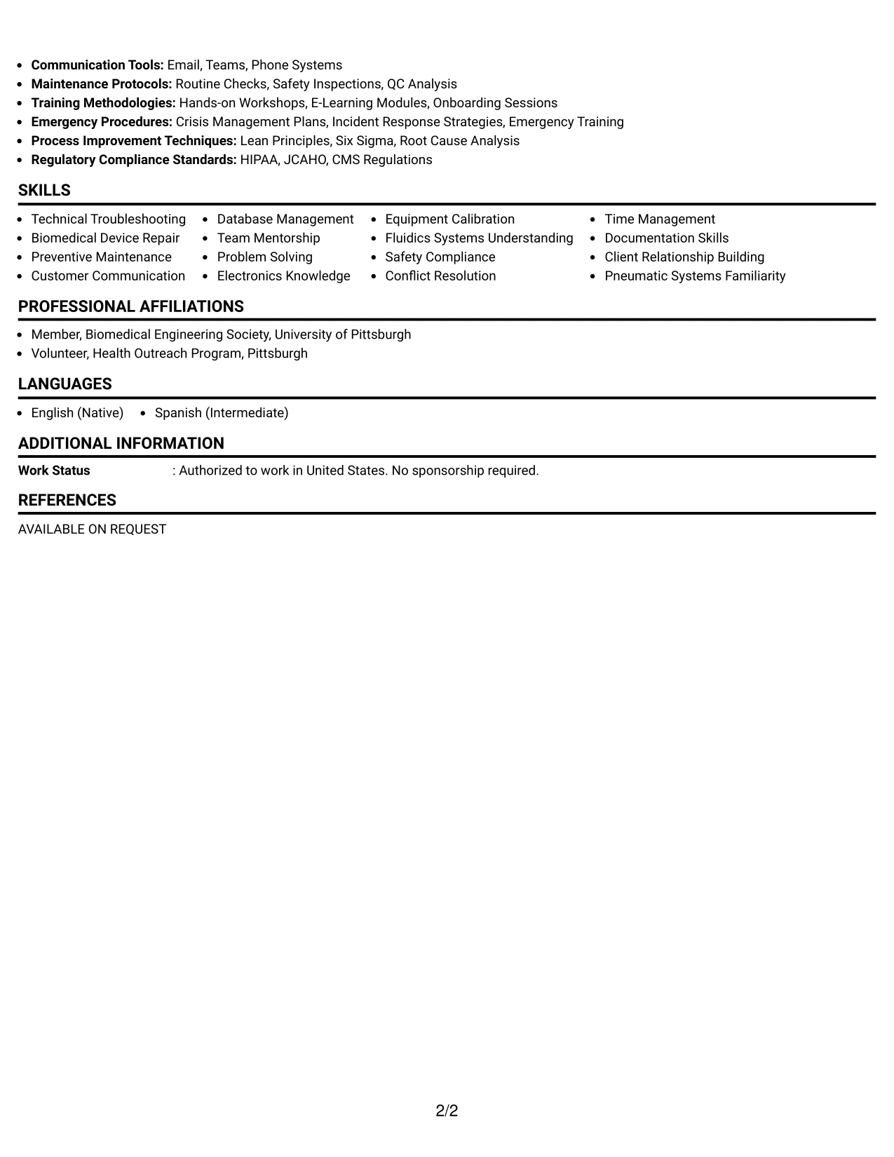 Resume Example Page 2