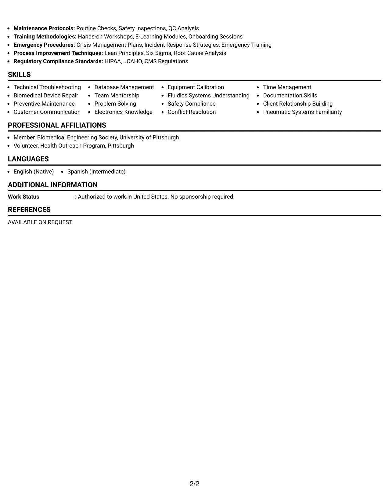 Resume Example Page 2
