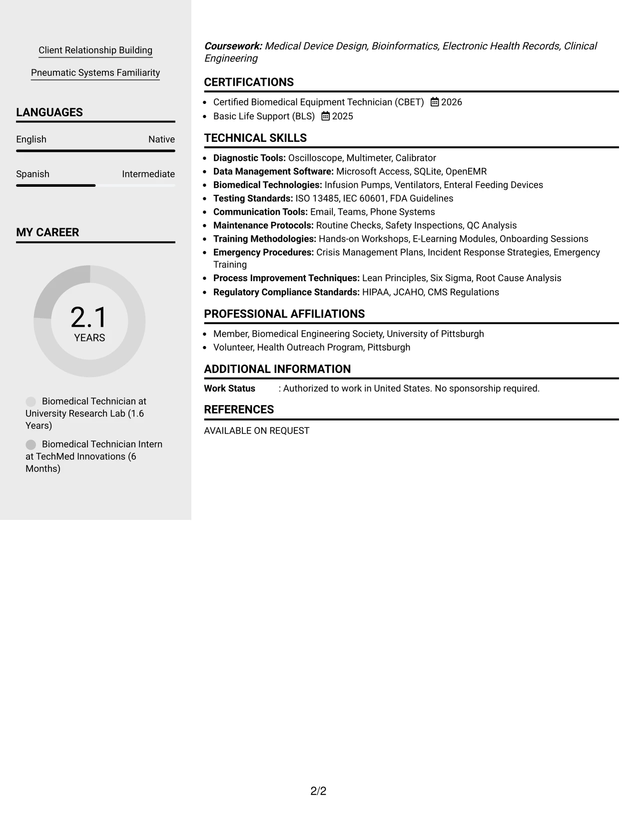 Resume Example Page 2