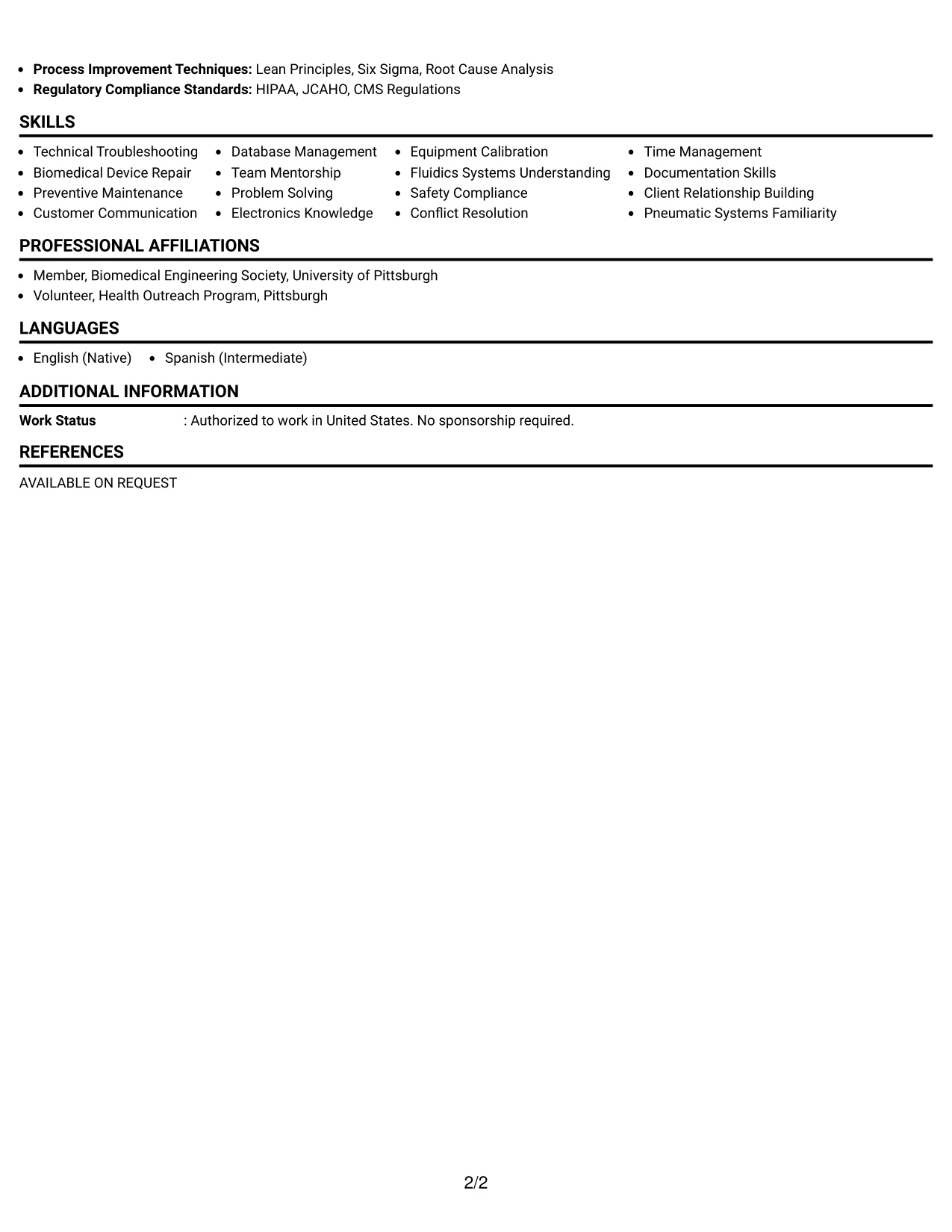 Resume Example Page 2