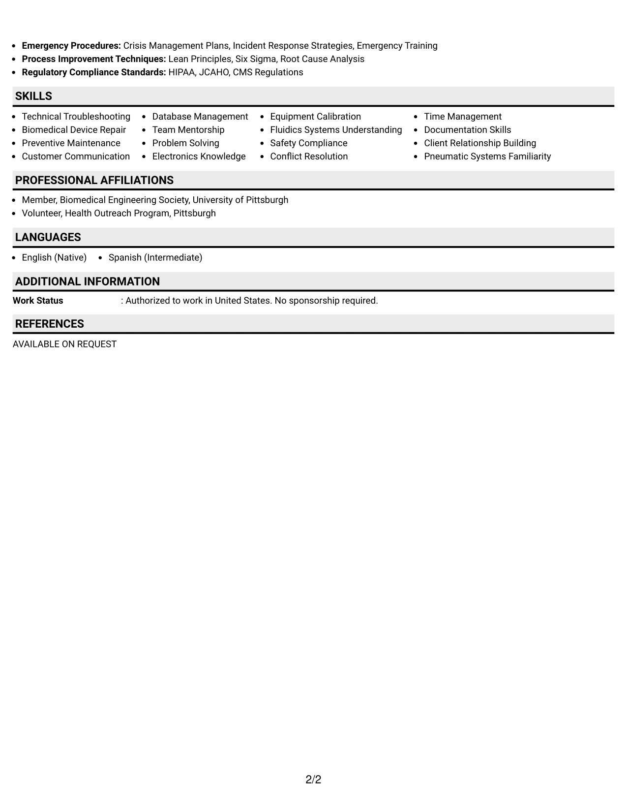 Resume Example Page 2