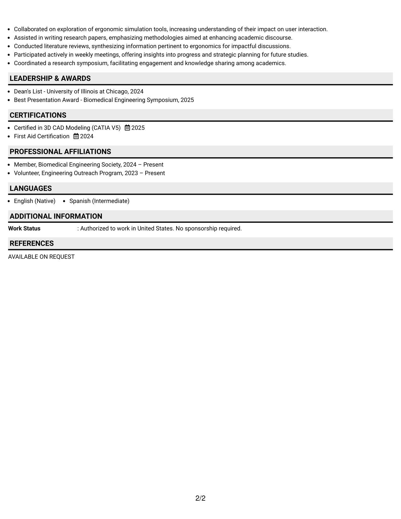 Resume Example Page 2