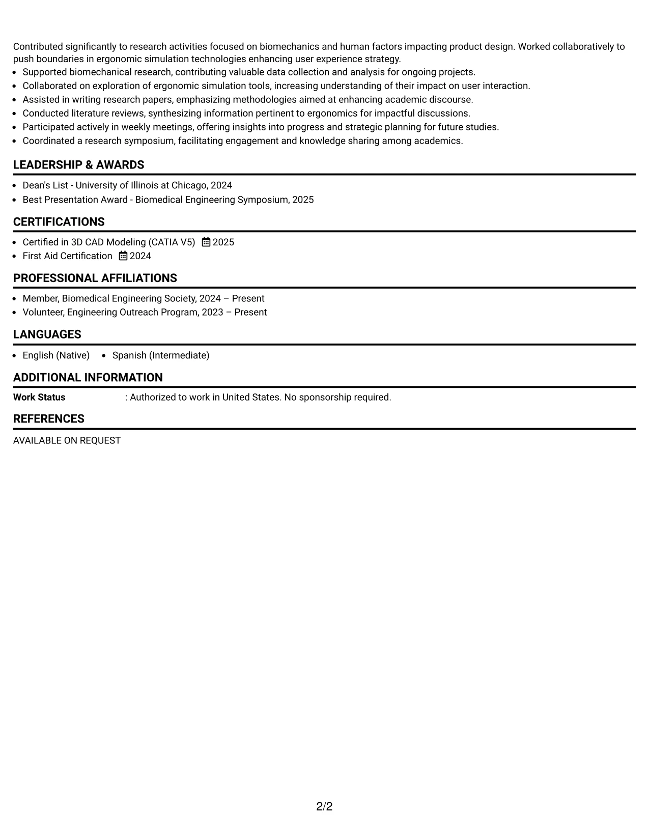 Resume Example Page 2
