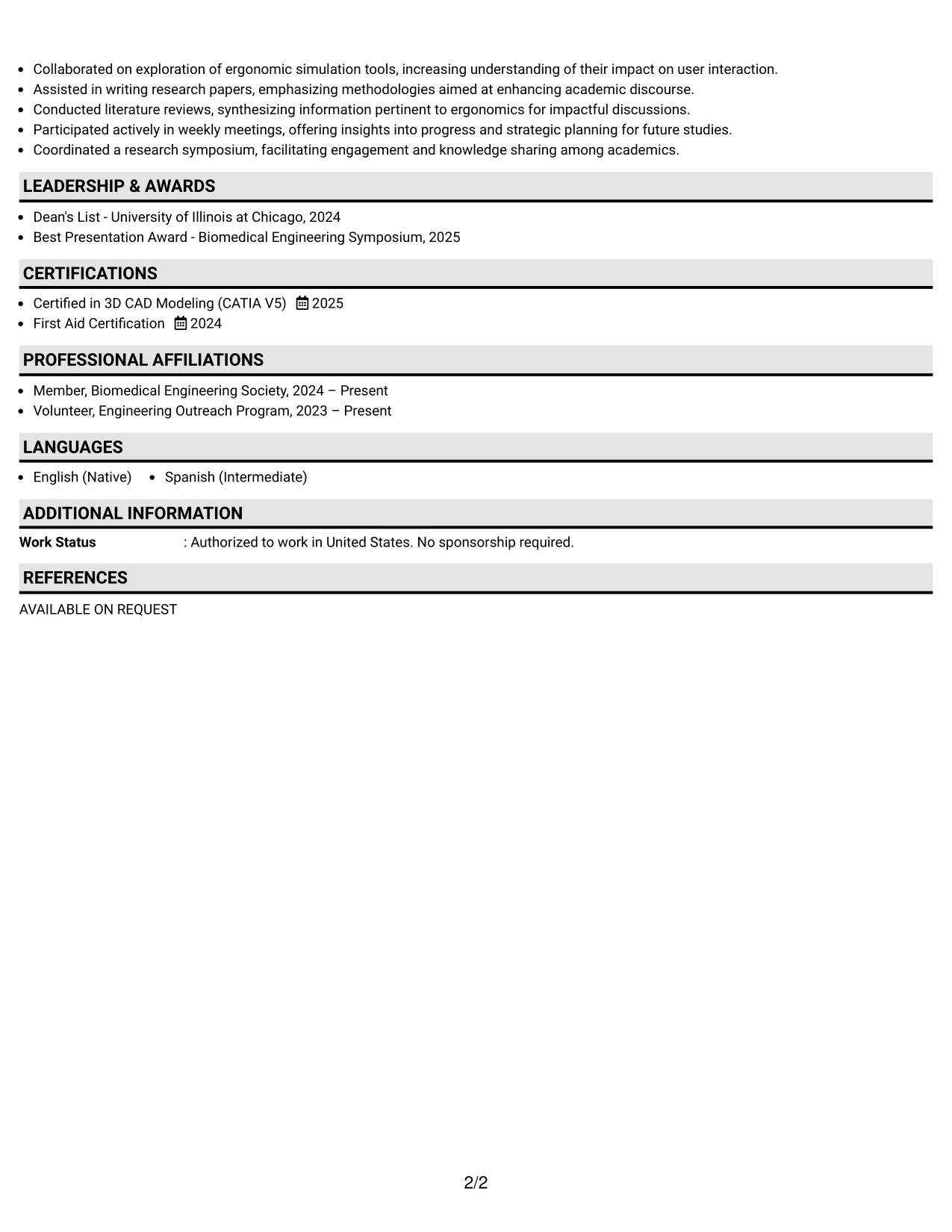 Resume Example Page 2