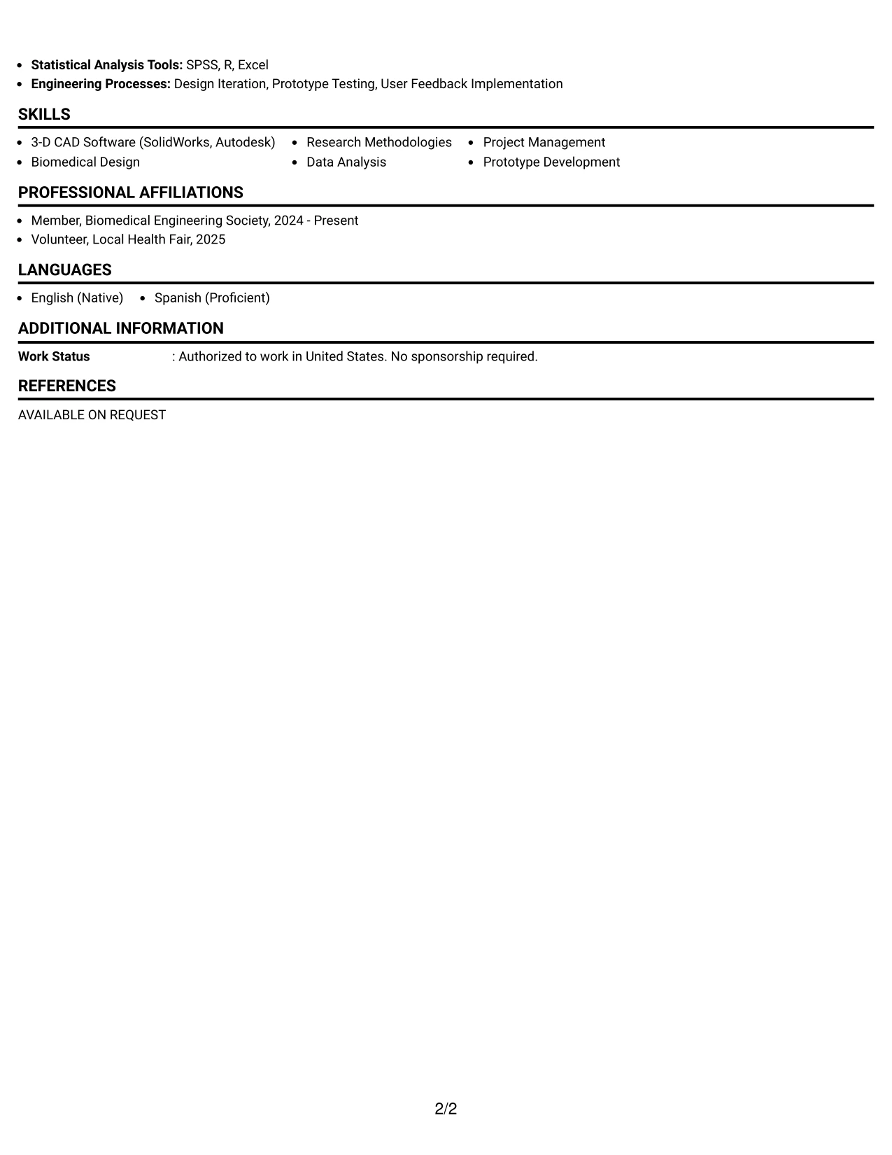 Resume Example Page 2