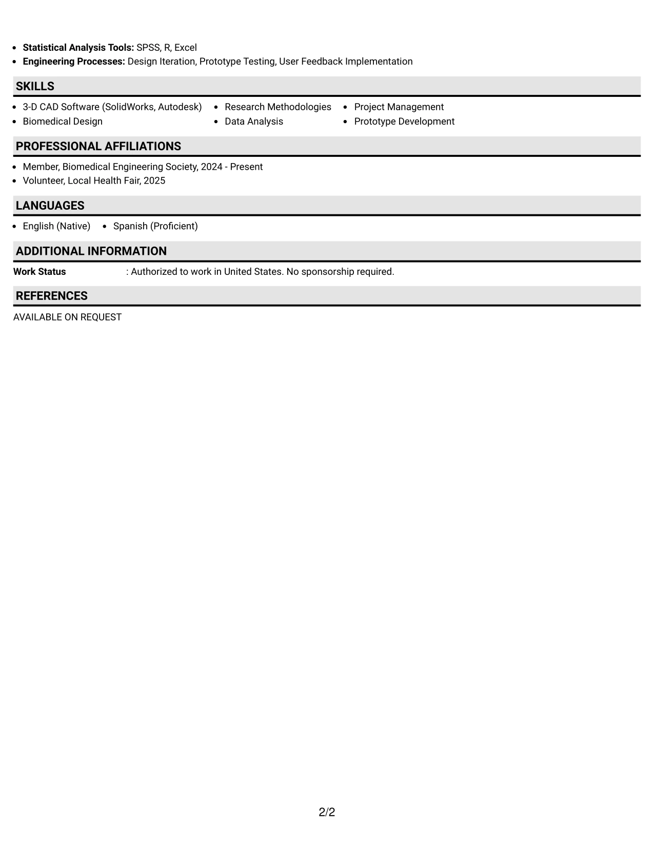 Resume Example Page 2