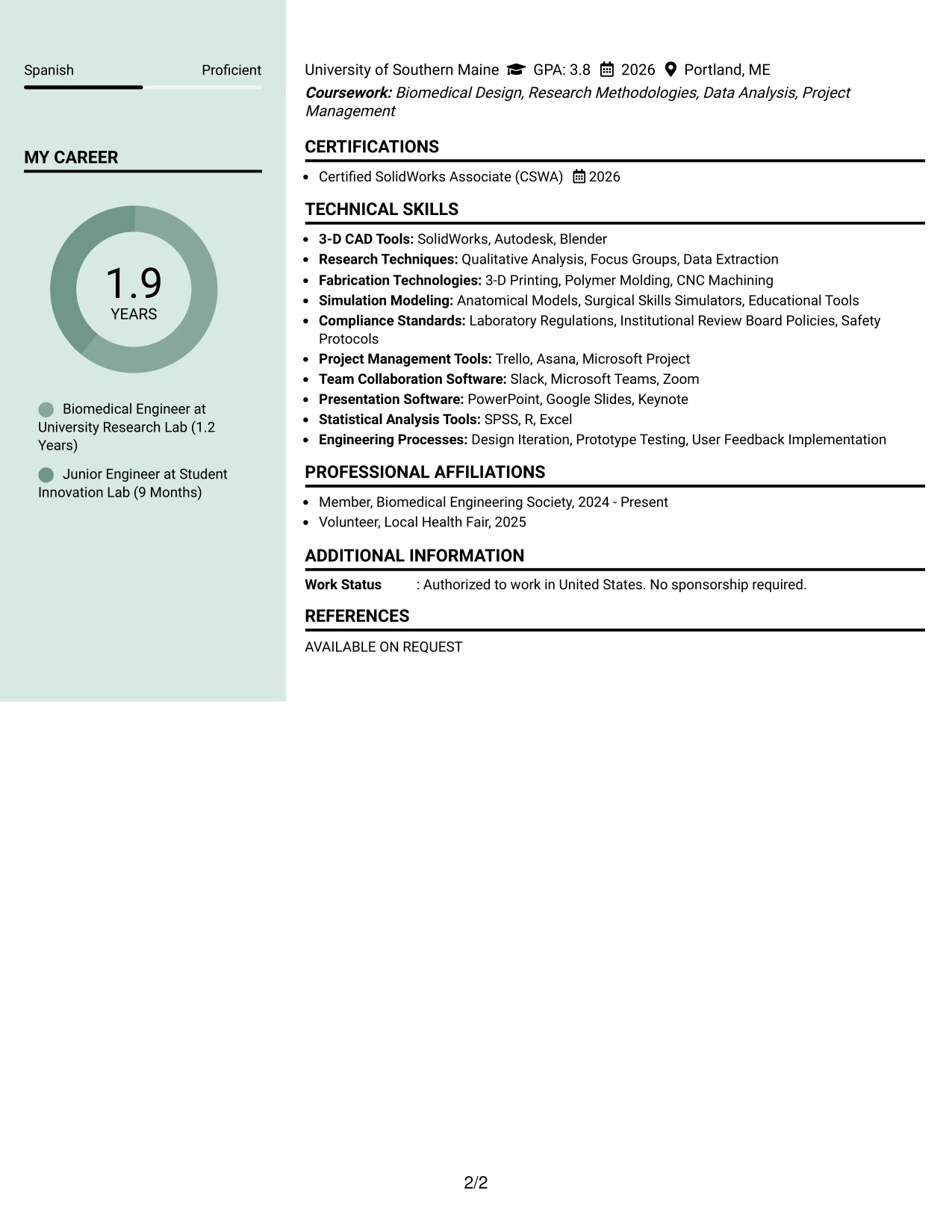 Resume Example Page 2