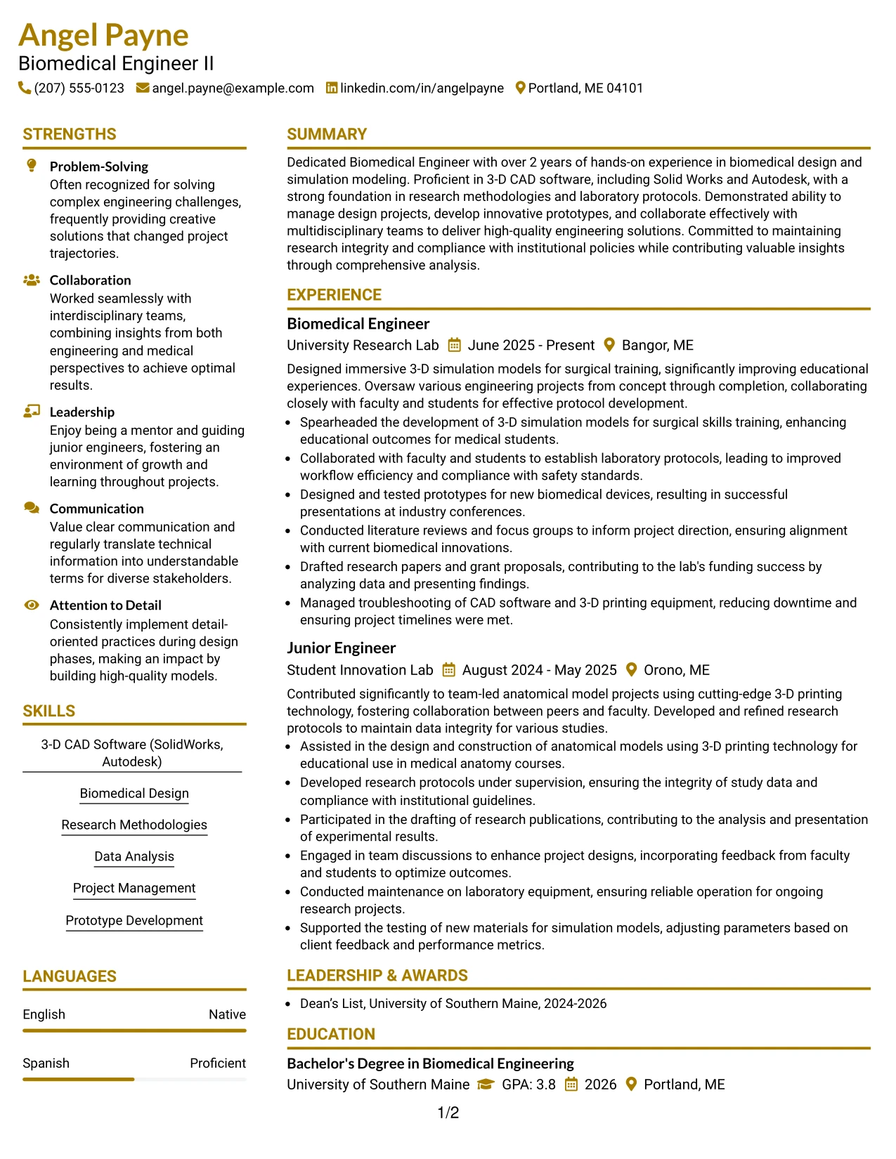 Resume Example Page 1