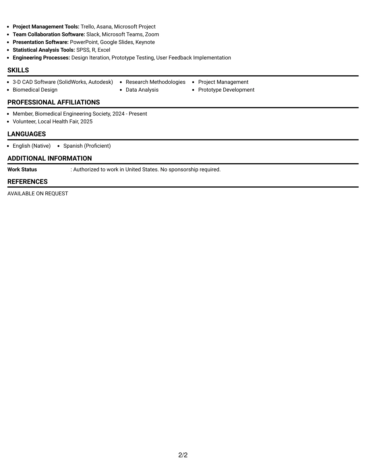Resume Example Page 2