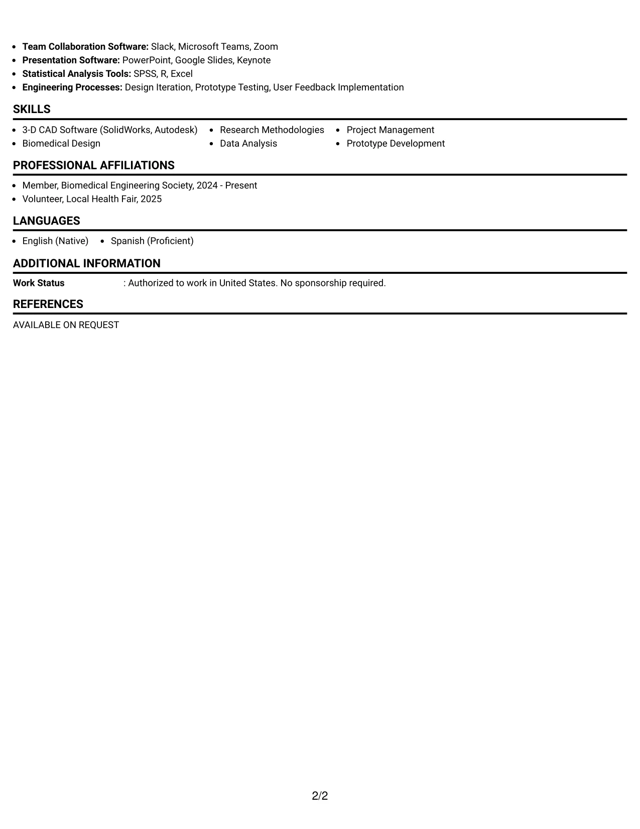 Resume Example Page 2