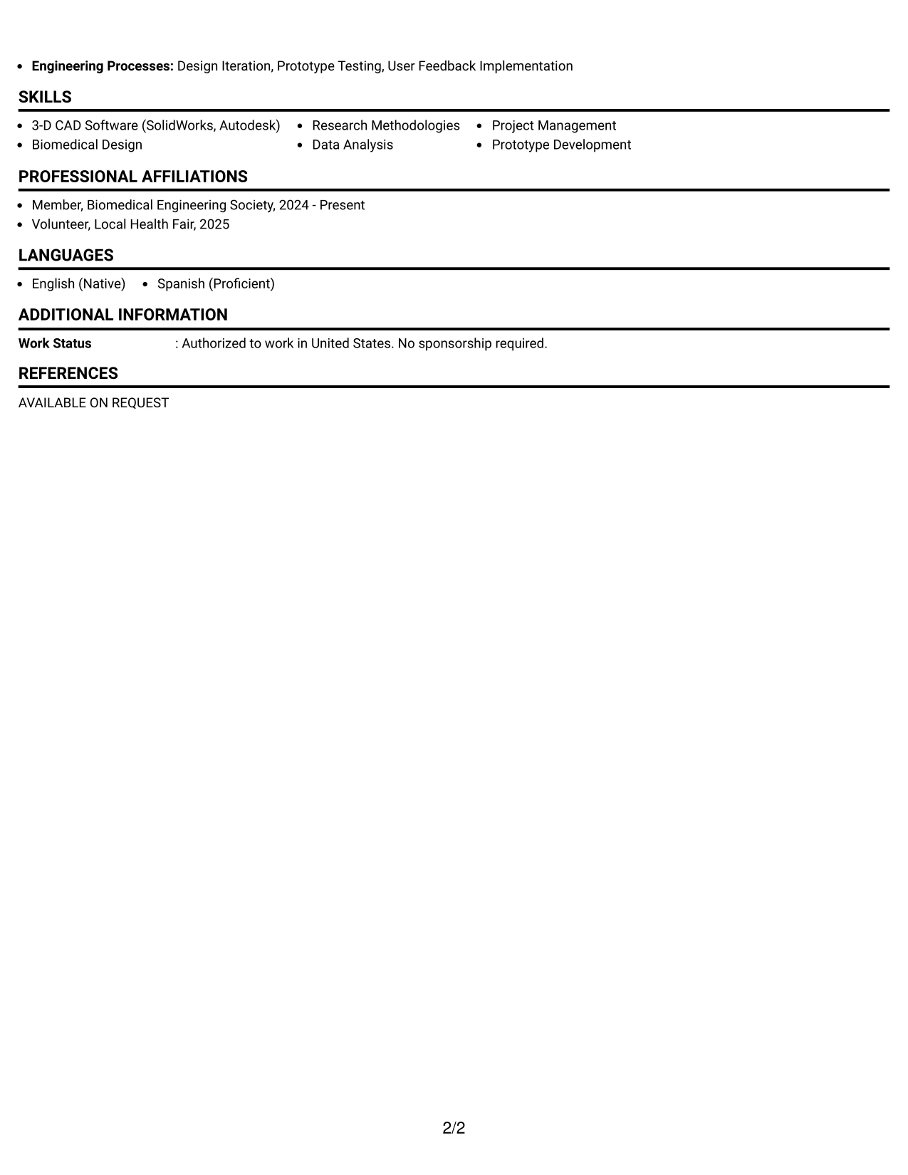 Resume Example Page 2