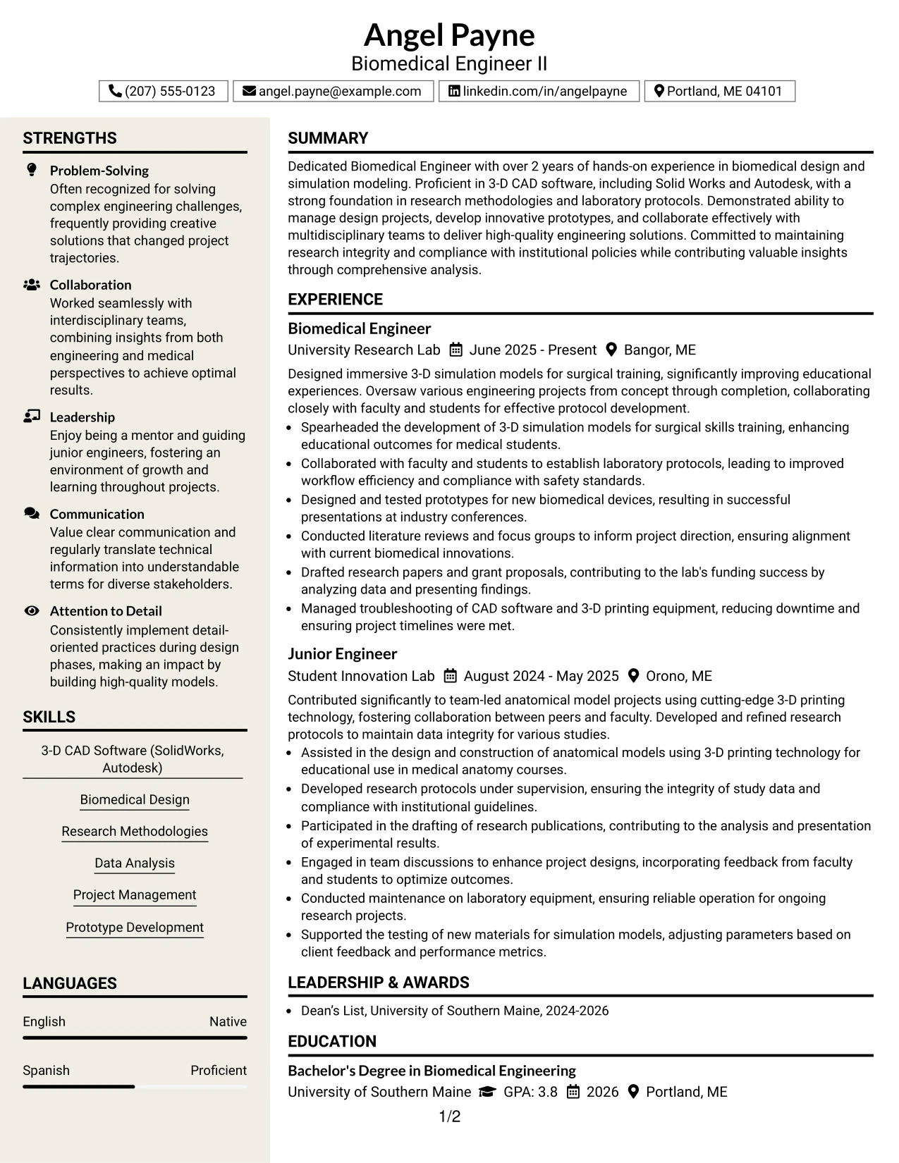 Resume Example Page 1