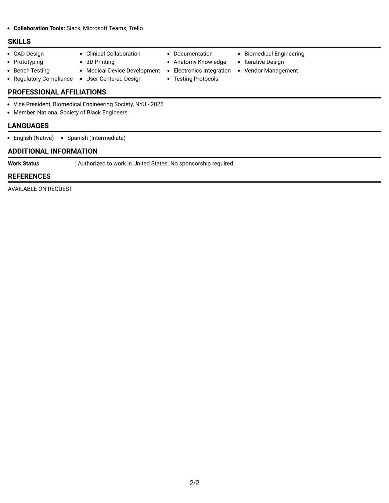 Resume Example Page 2