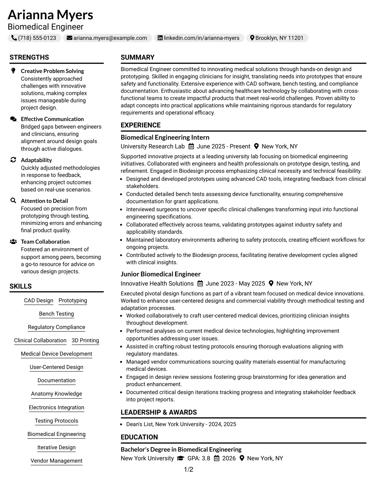 Resume Example Page 1