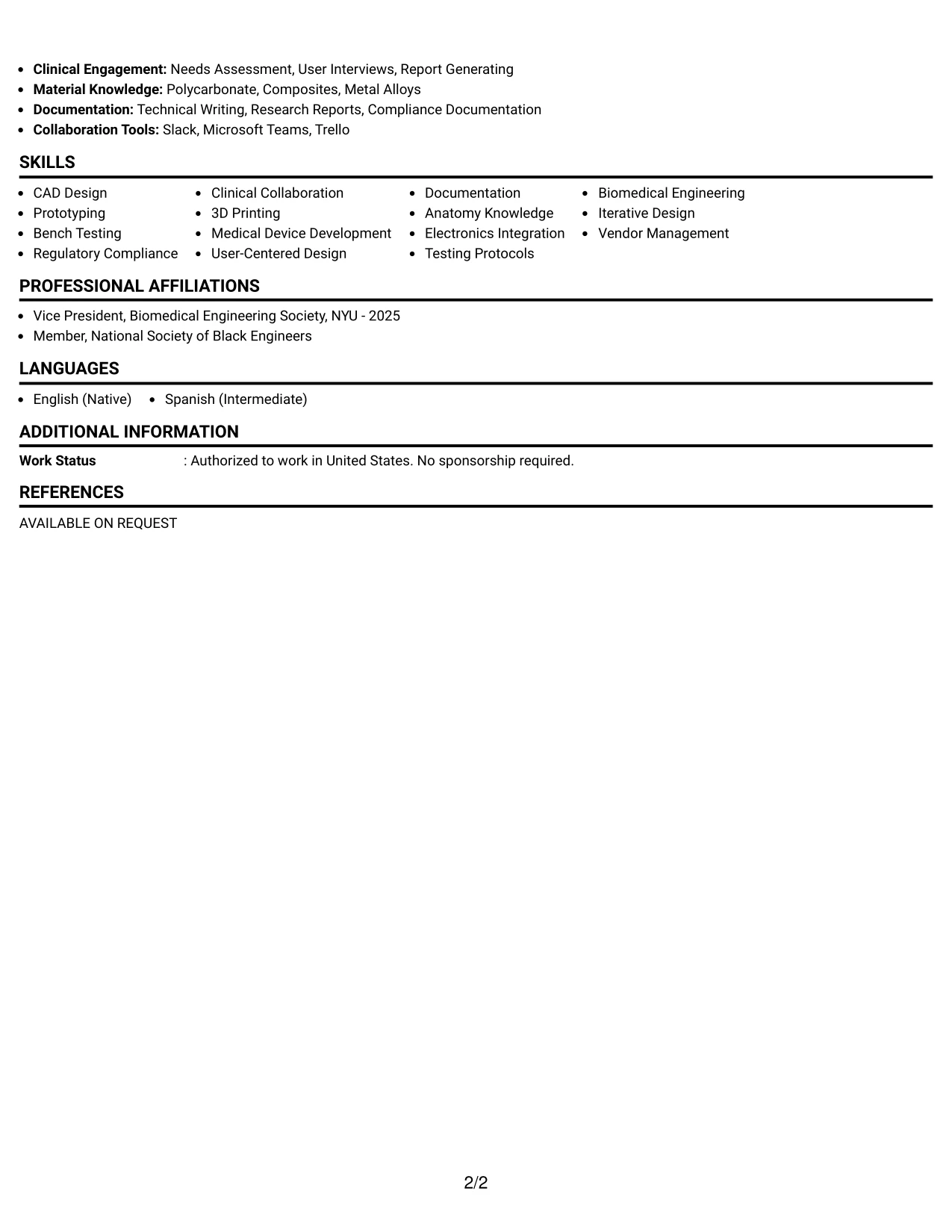 Resume Example Page 2