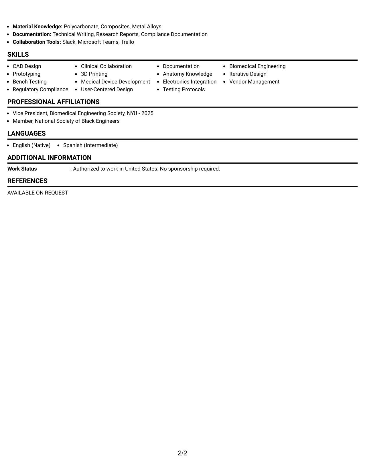 Resume Example Page 2