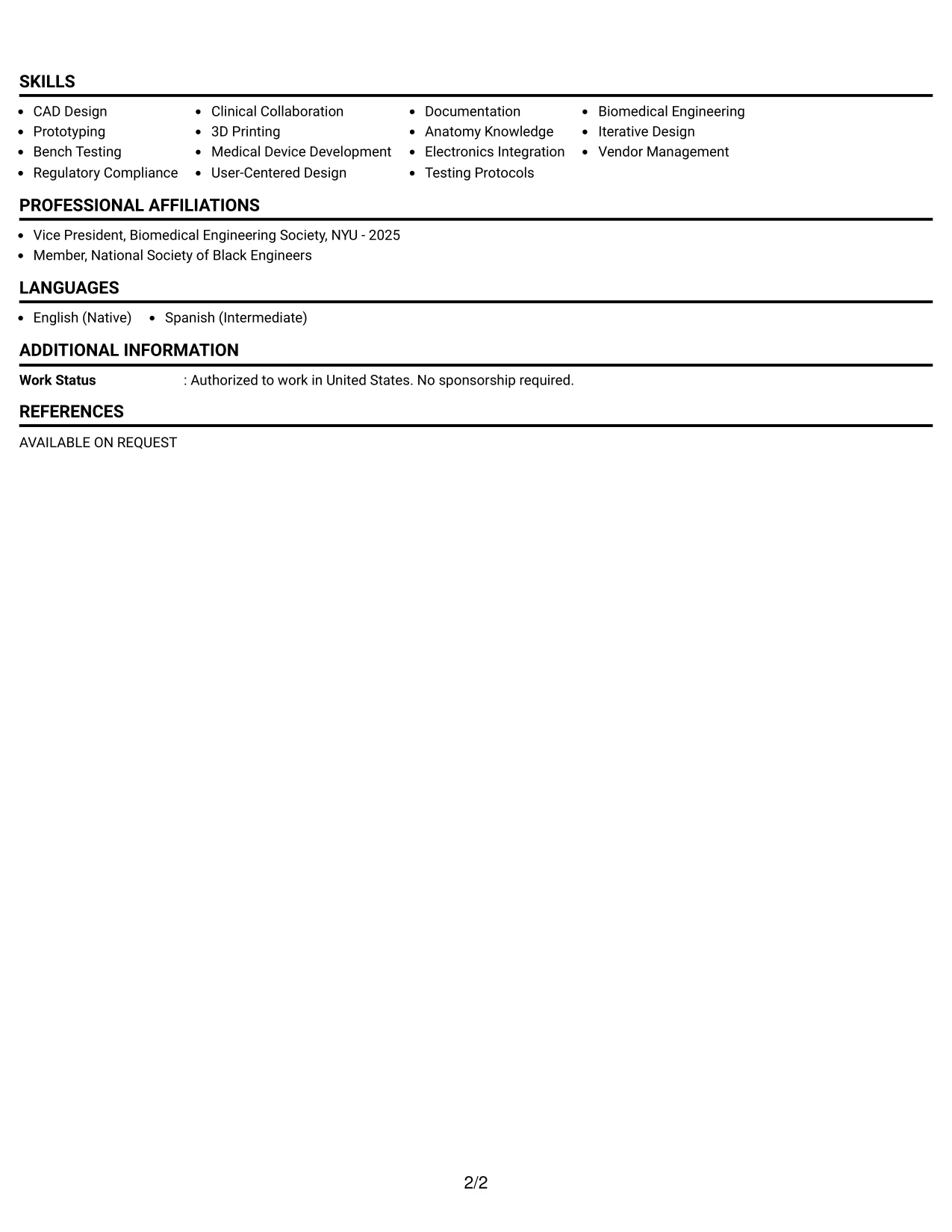 Resume Example Page 2