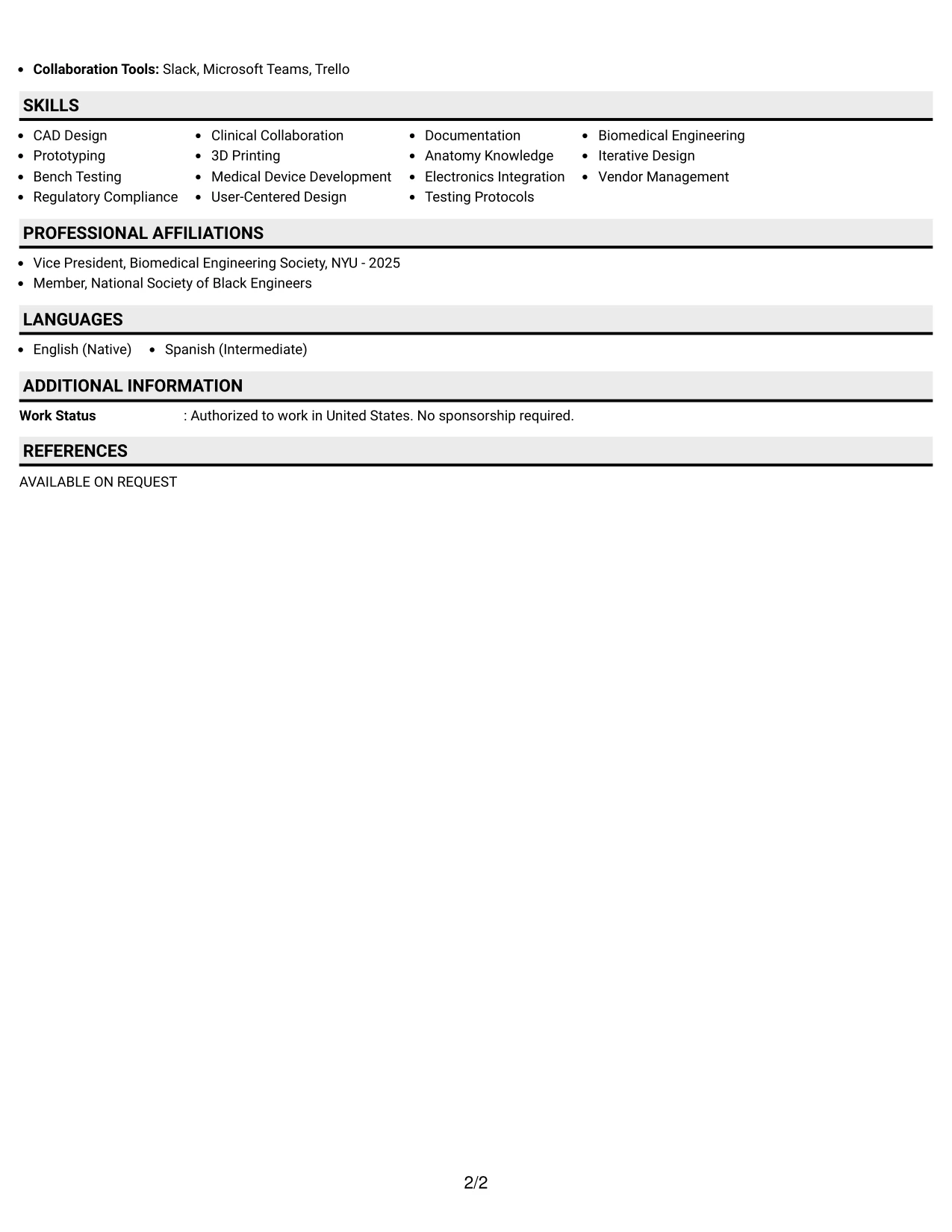 Resume Example Page 2