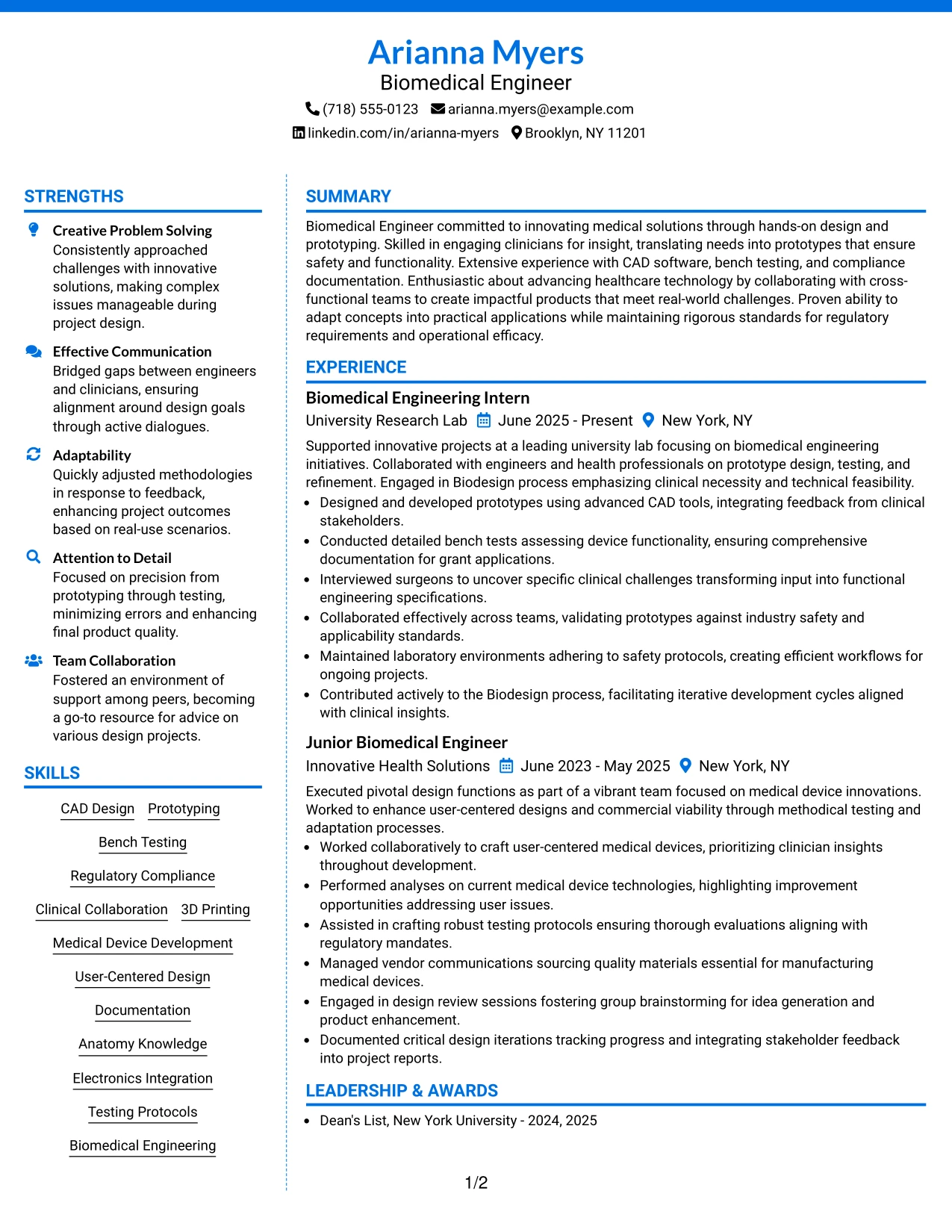 Resume Example Page 1