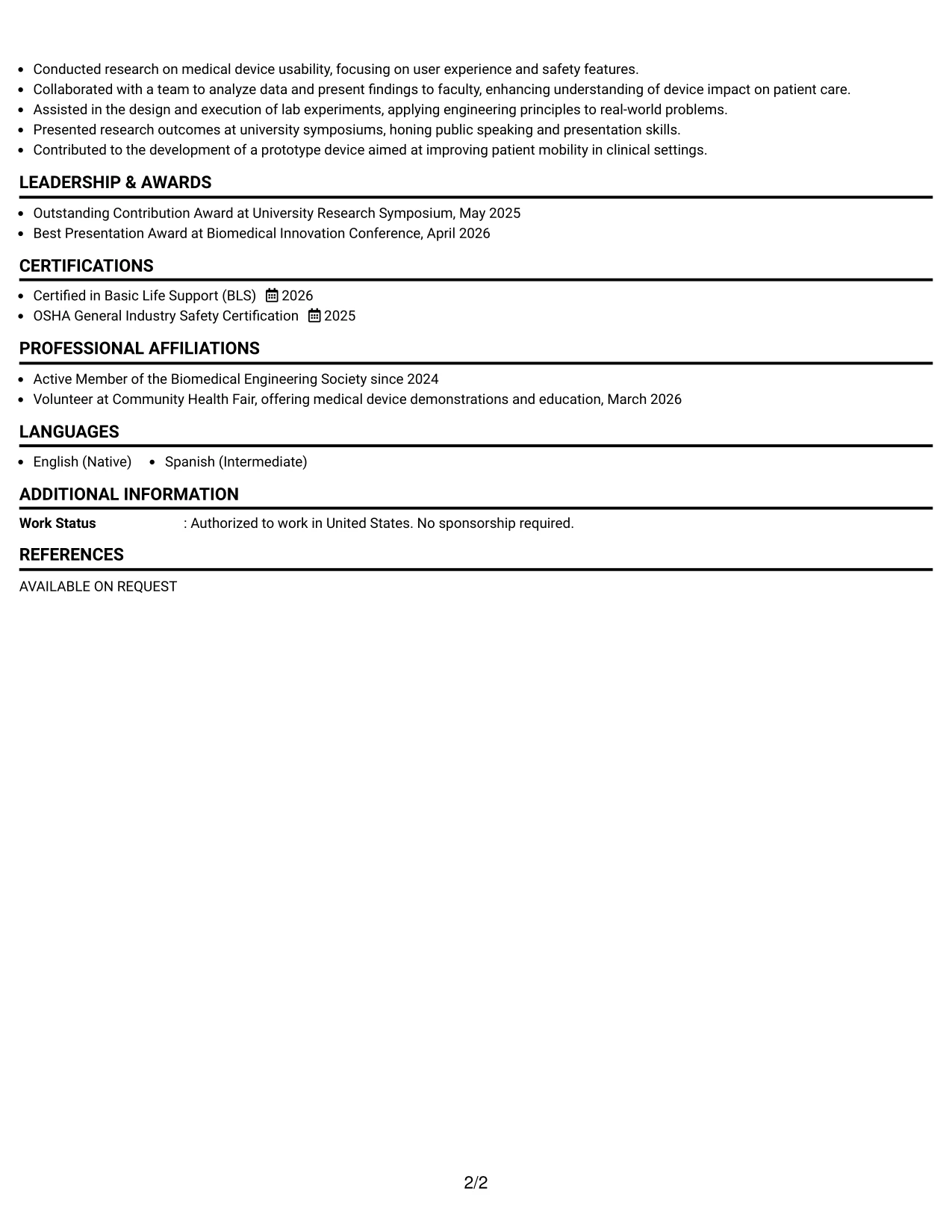 Resume Example Page 2