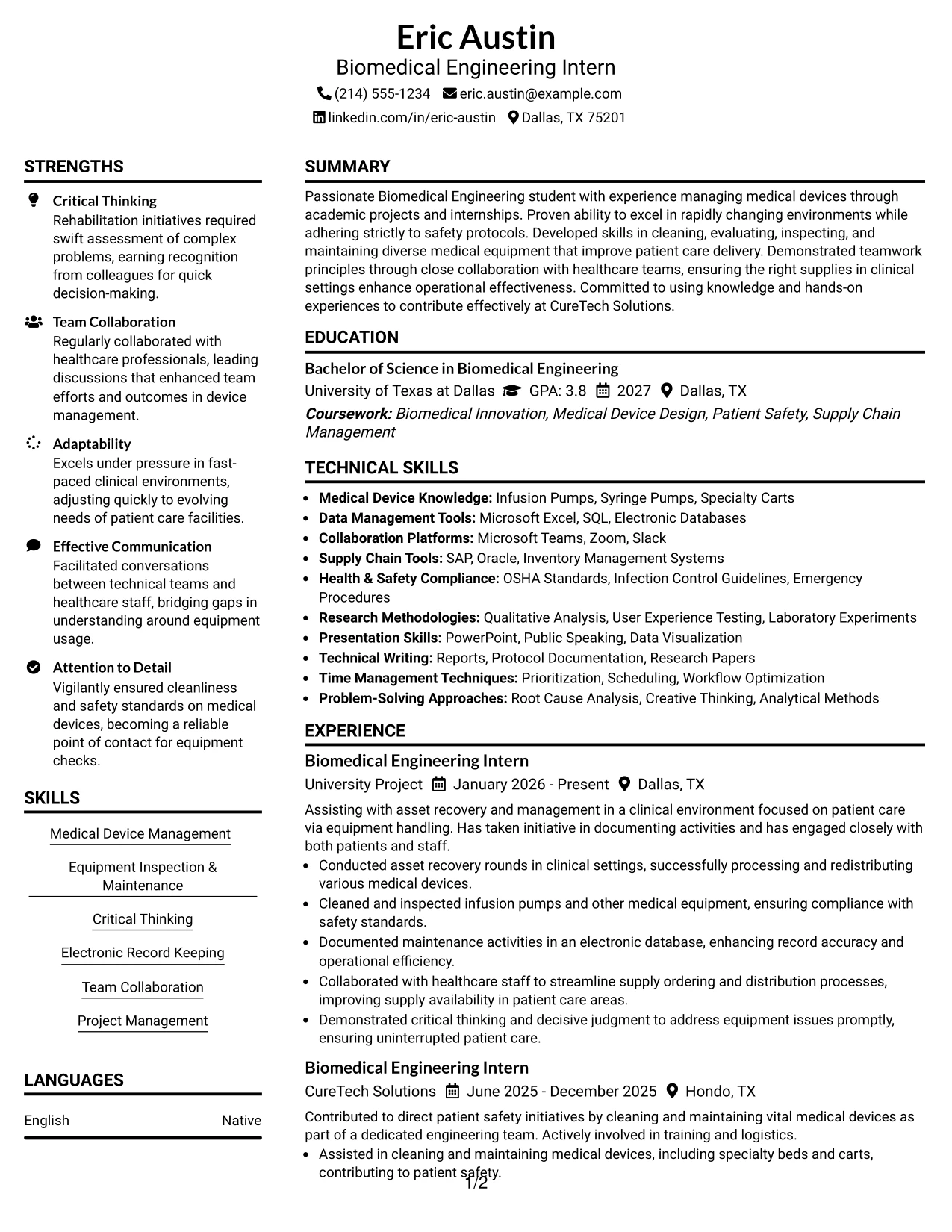 Resume Example Page 1
