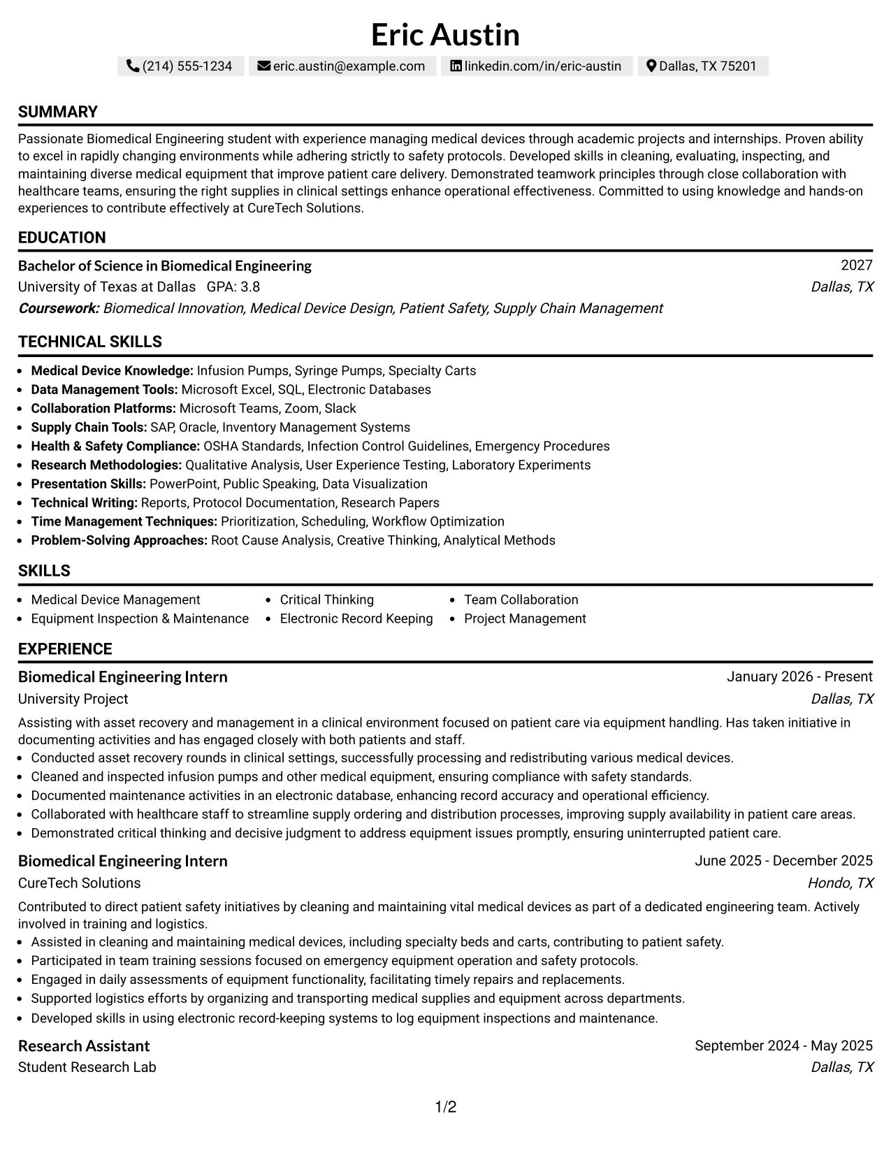 Resume Example Page 1