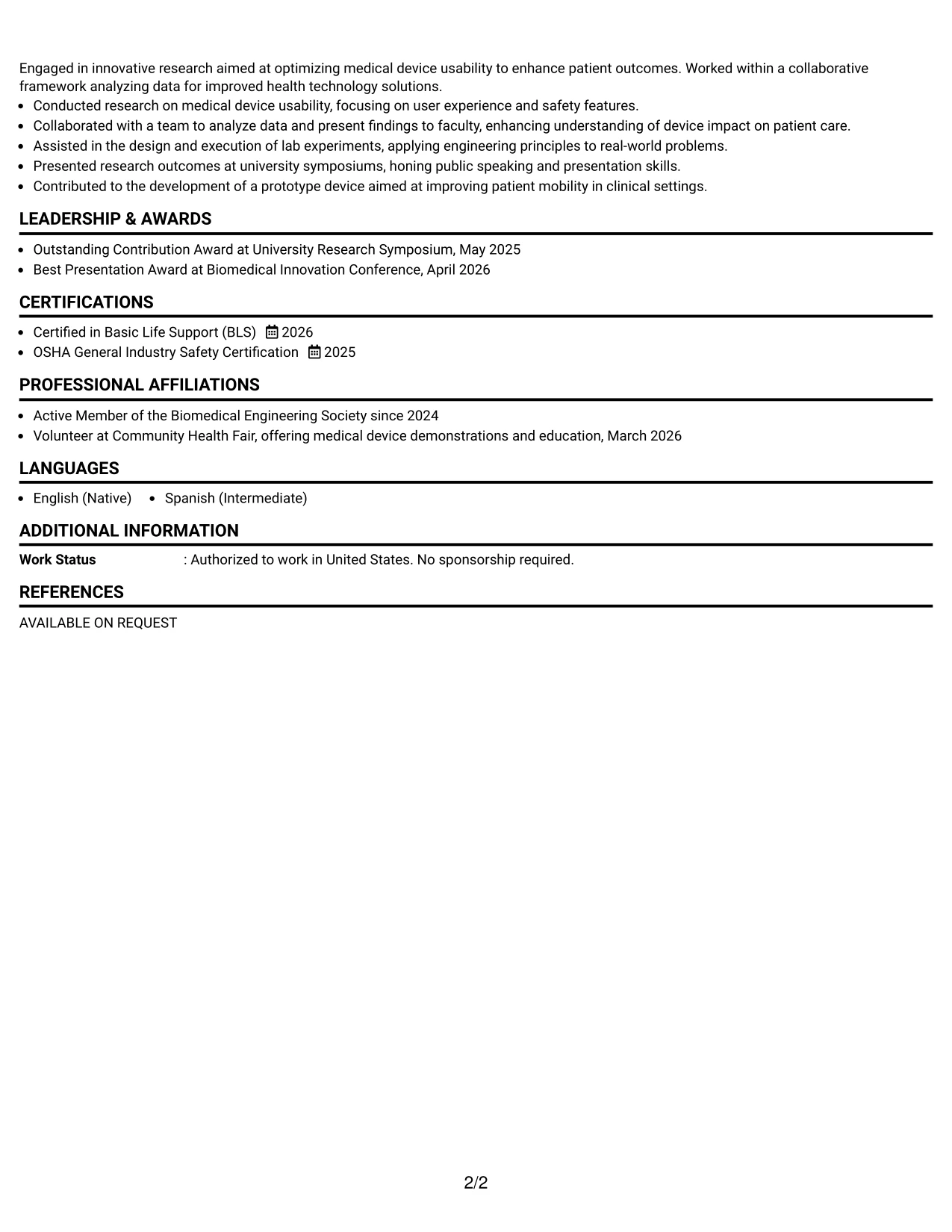 Resume Example Page 2