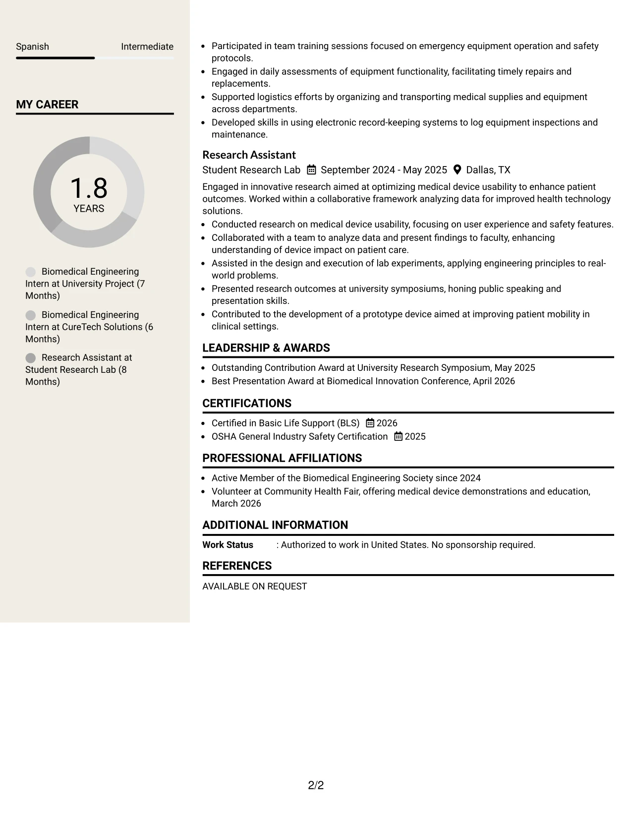 Resume Example Page 2