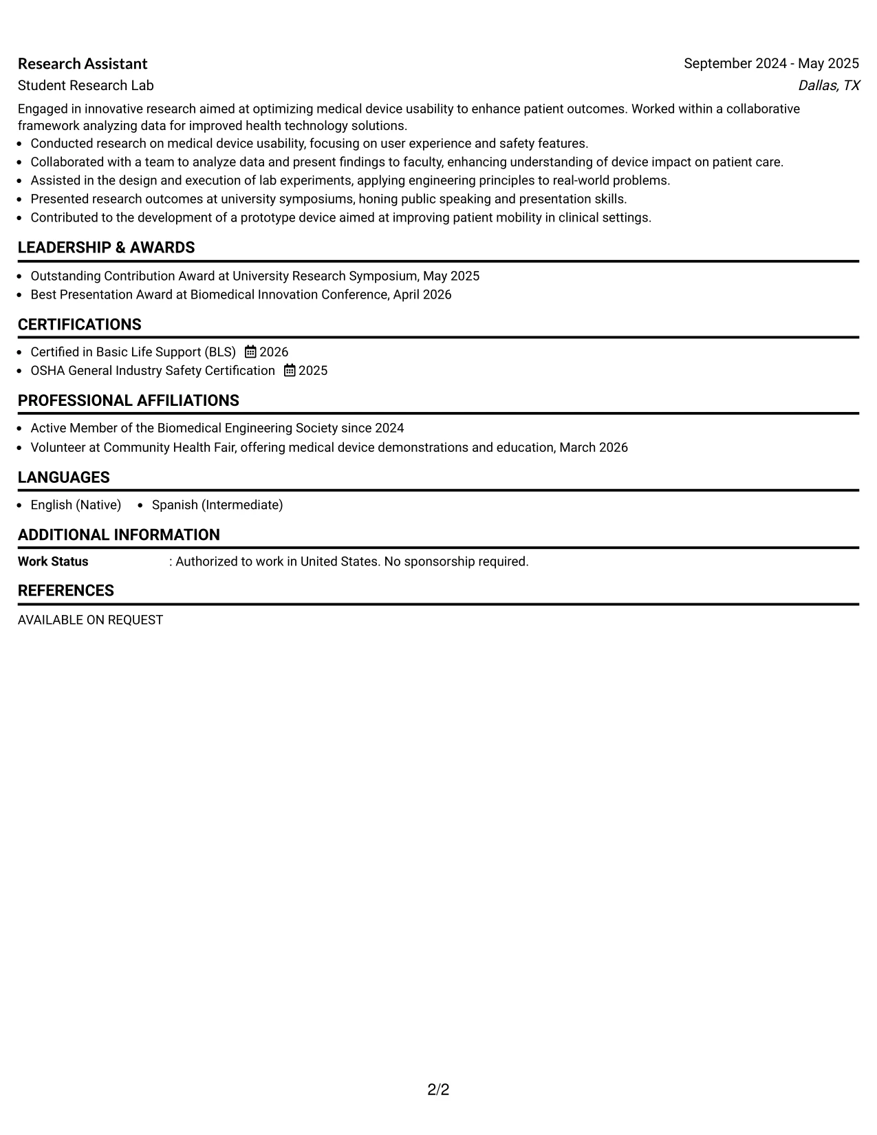 Resume Example Page 2
