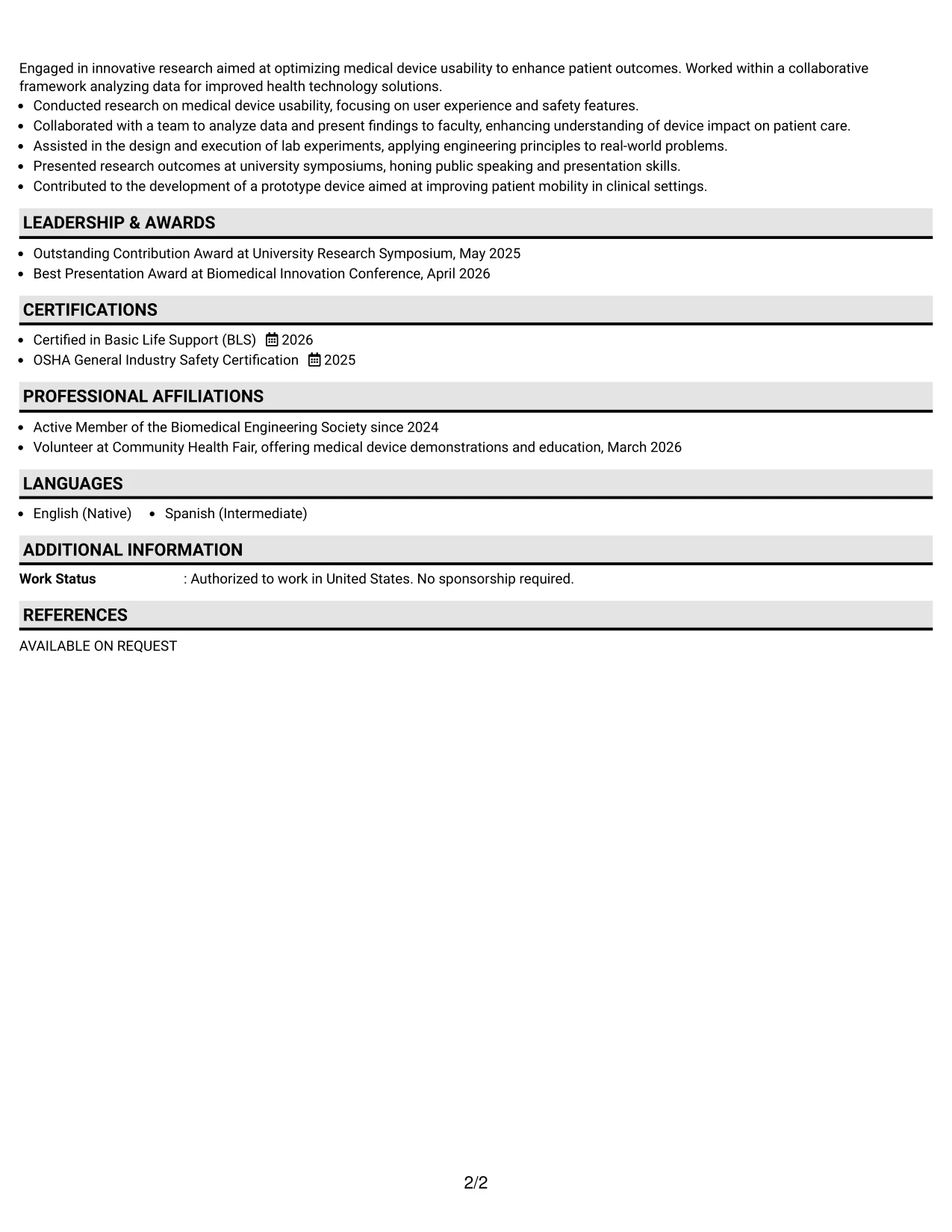 Resume Example Page 2