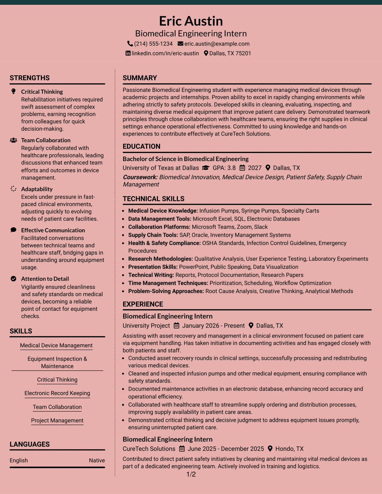Resume Example Page 1