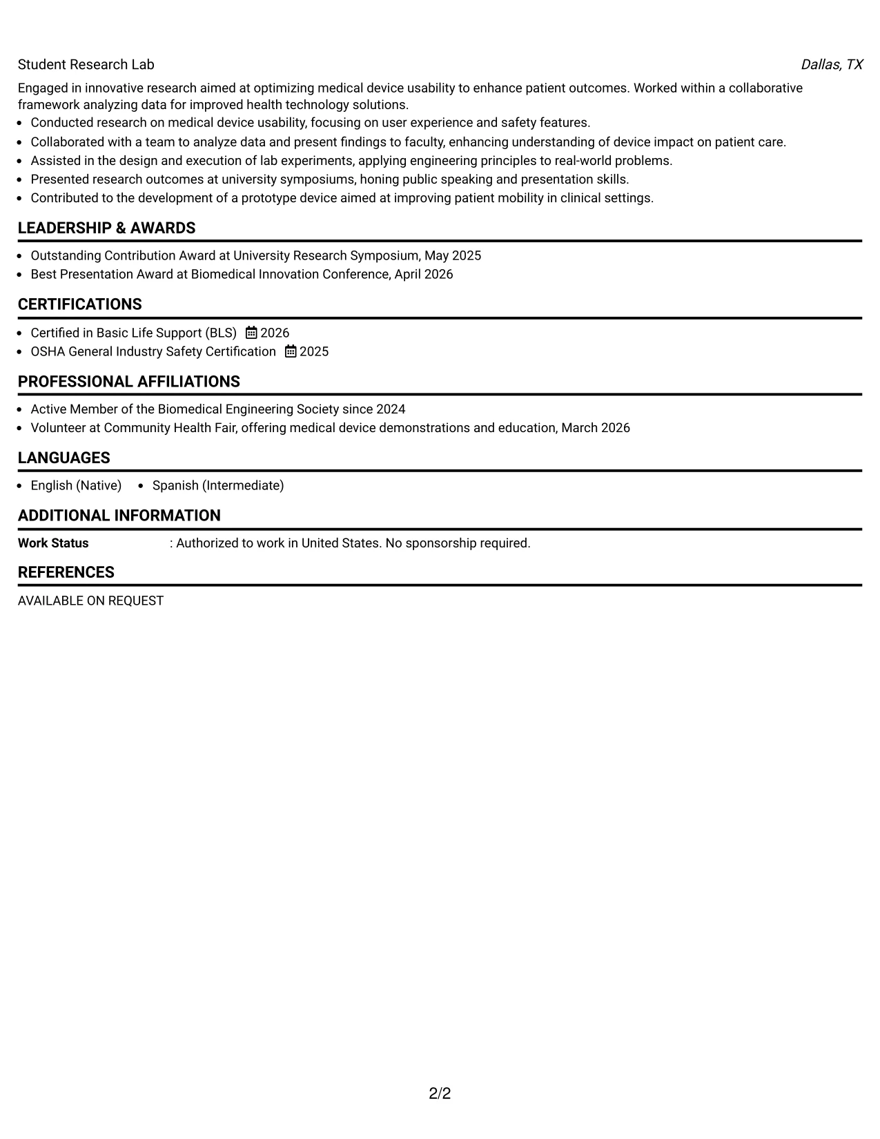 Resume Example Page 2