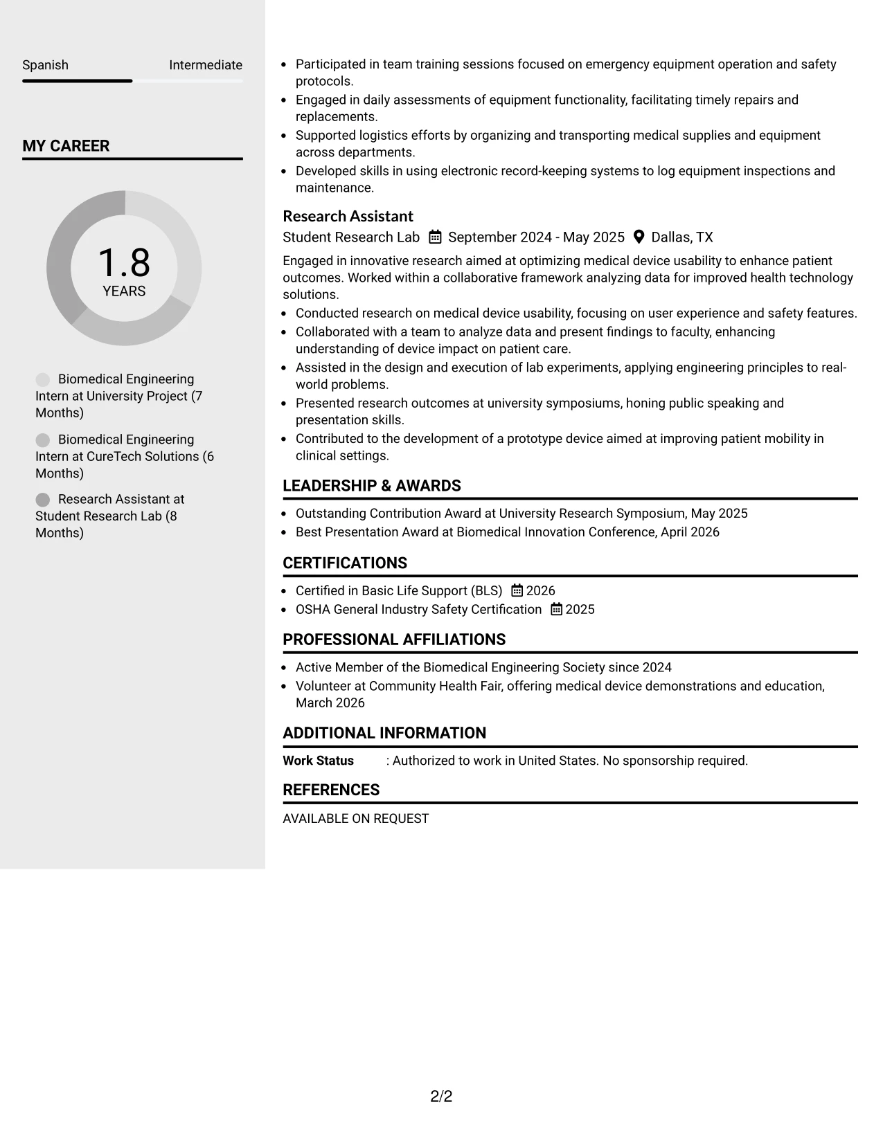 Resume Example Page 2
