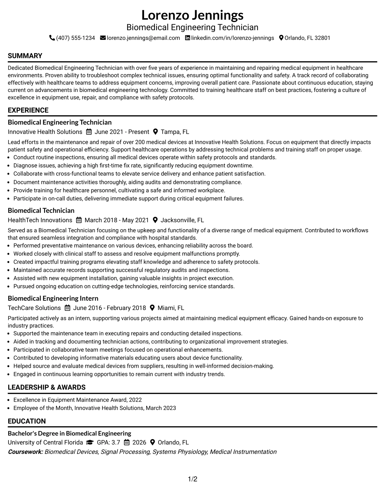 Resume Example Page 1
