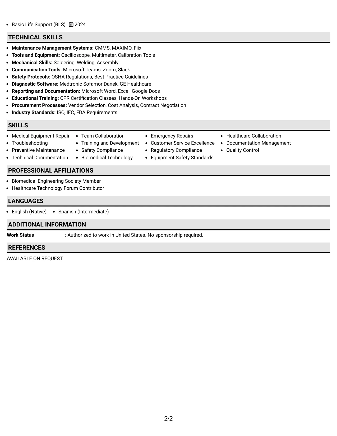 Resume Example Page 2