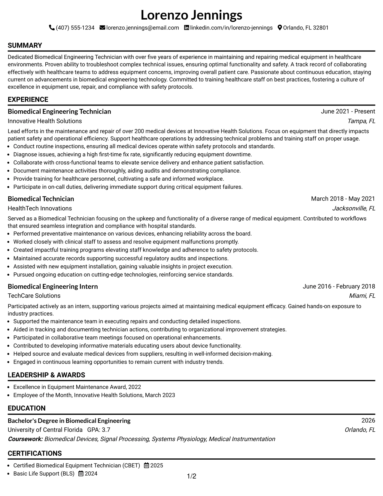 Resume Example Page 1