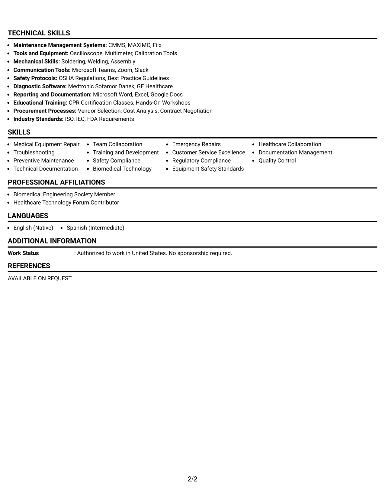 Resume Example Page 2