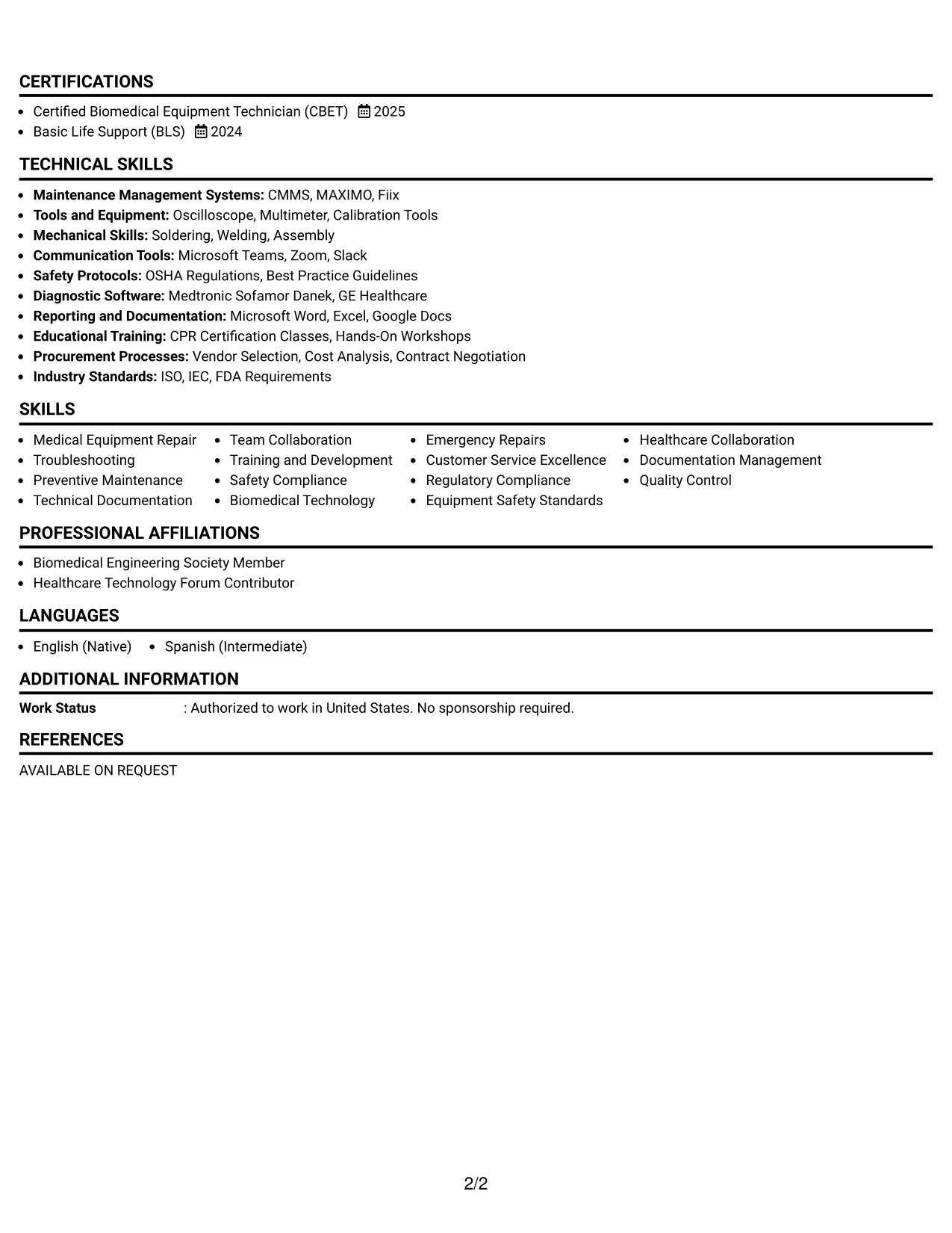 Resume Example Page 2